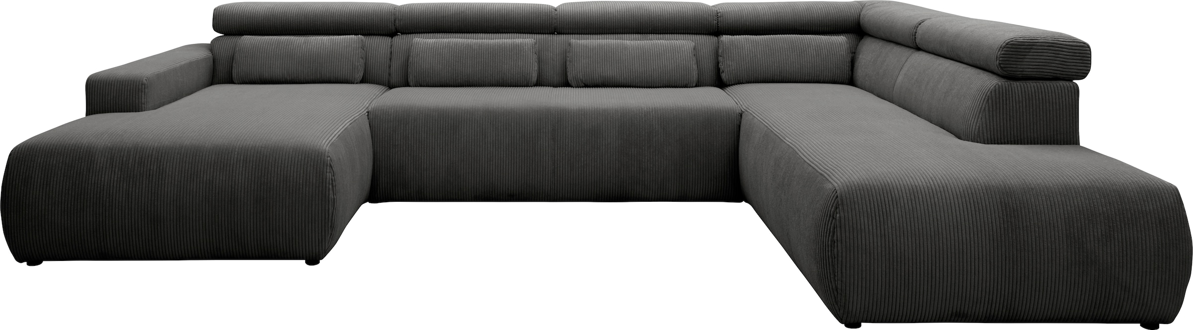 Image of DOMO collection Wohnlandschaft "BRANDON belastbar bis 140 kg/Sitz, 359x228 cm, U-Form" ohne Sitztiefenverstellung, Cord, grau