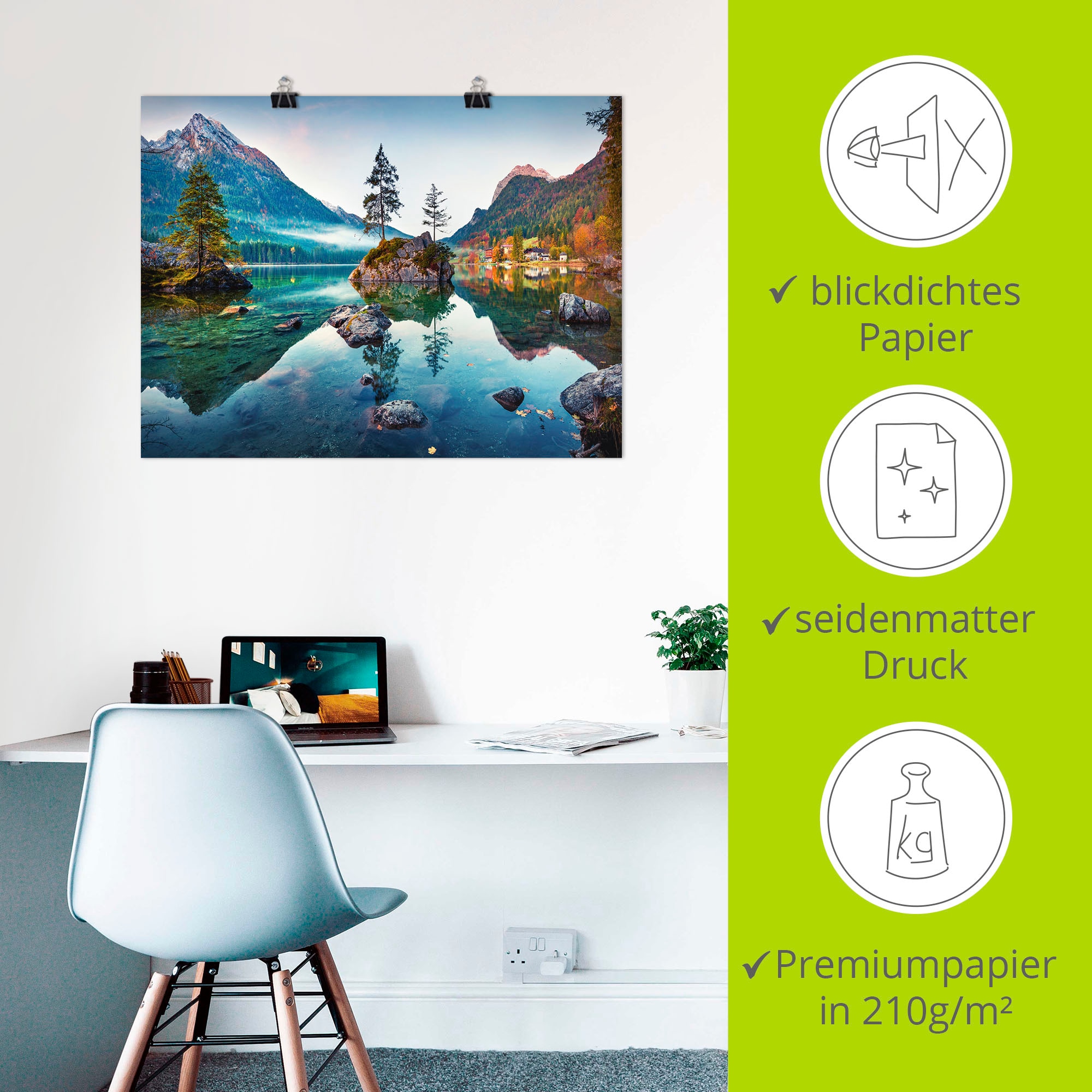 Artland Fresque murale »Herbstszene des Hintersee vor Alpen« 1 cuis tlg. als Alubild, Leinwandbild, Poster in verschied. Grössen