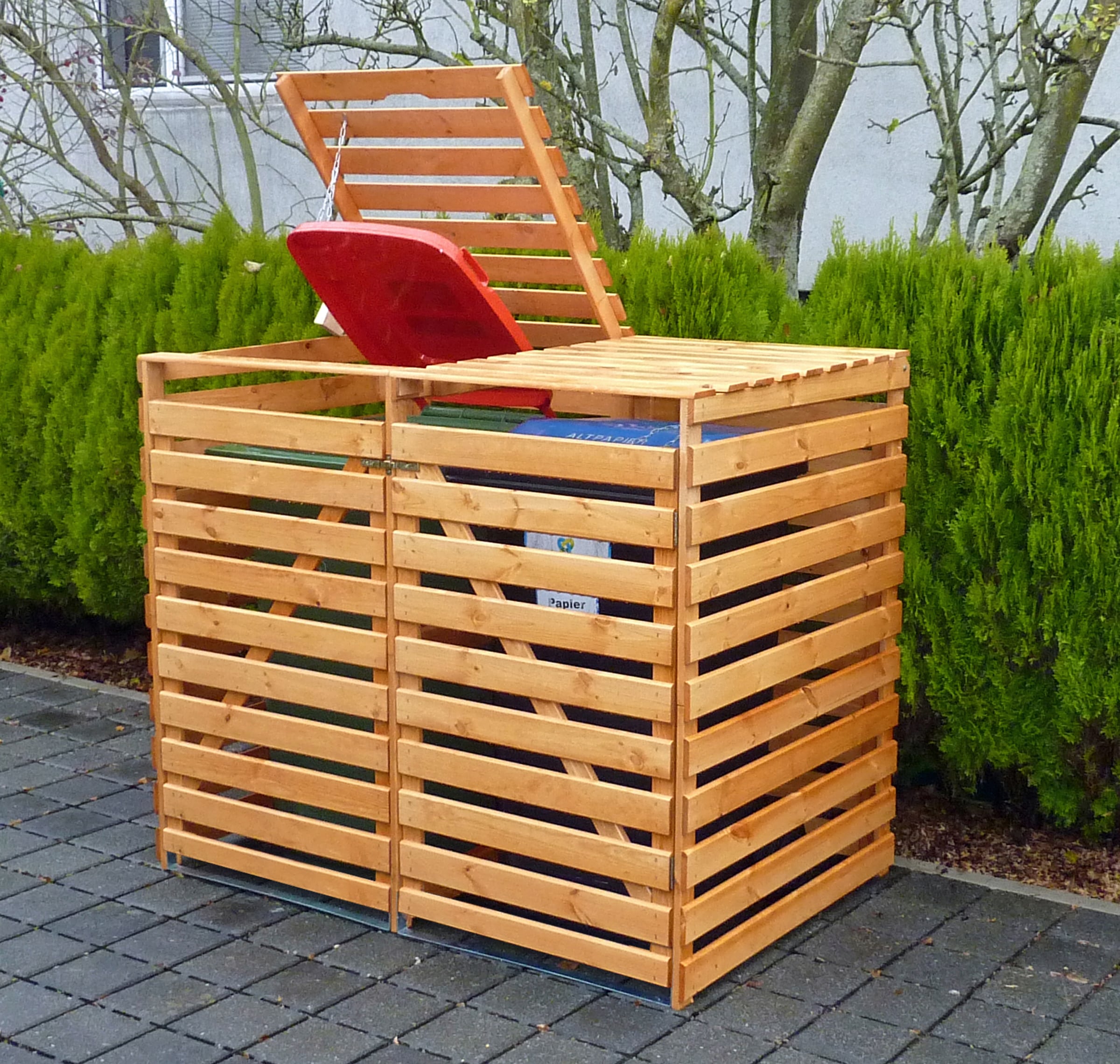 Image of promadino Mülltonnenbox "Vario V" für 2 x 240 l, braun