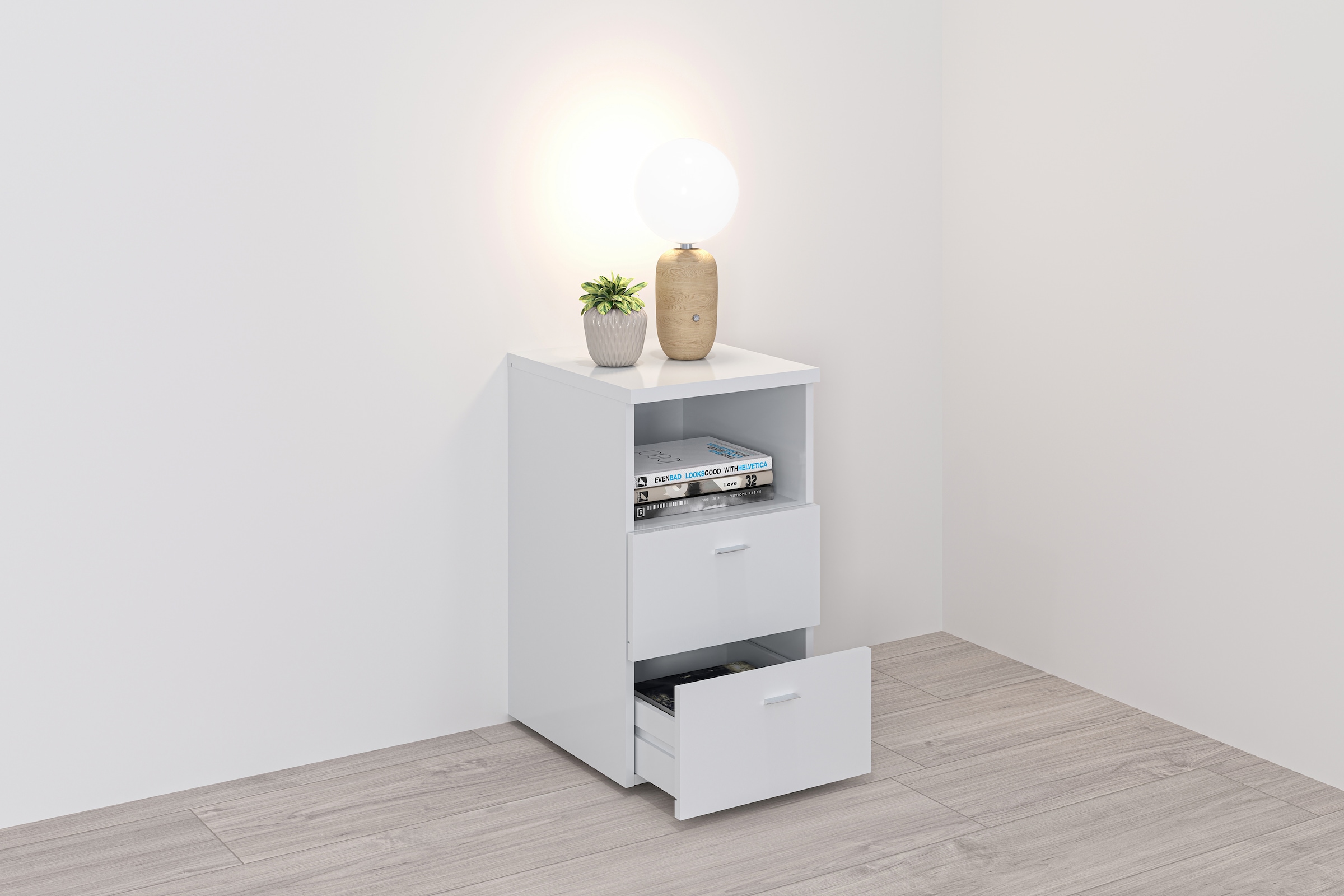 Image of FMD Nachtkonsole "Suva" Nachttisch m. 2 Schubkästen und offenem Fach