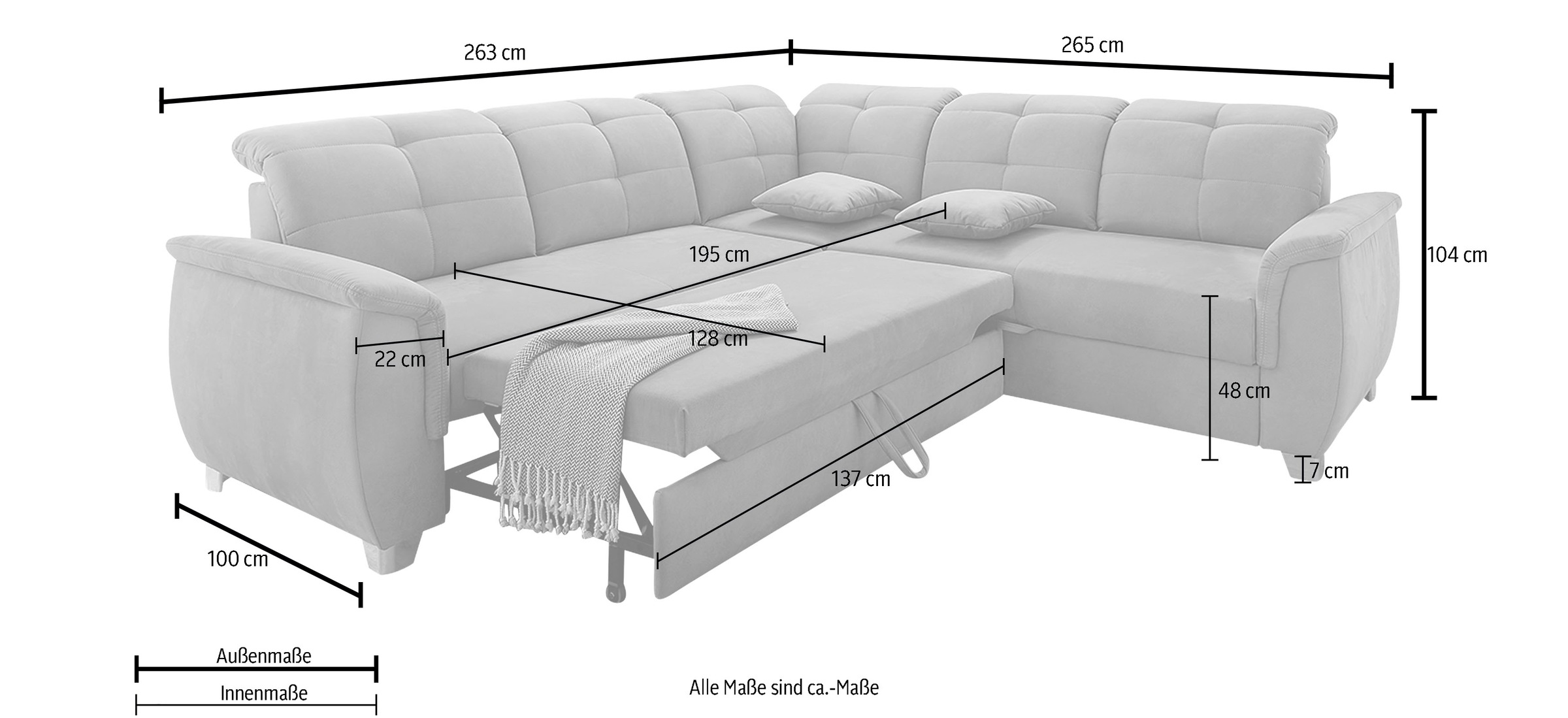 Jockenhöfer Gruppe Ecksofa Udine, verstellbare Kopfteile, Gästebett- und Relaxfunktion