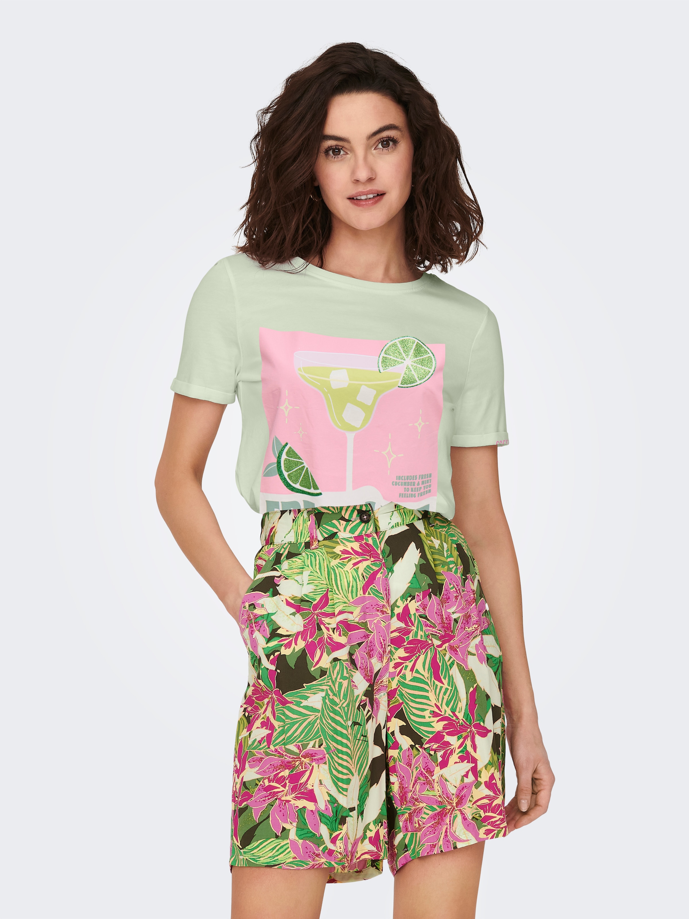 Image of ONLY T-Shirt "ONLKITA S/S DRINKS TOP BOX JRS" Baumwolle, regular fit, Rundhals