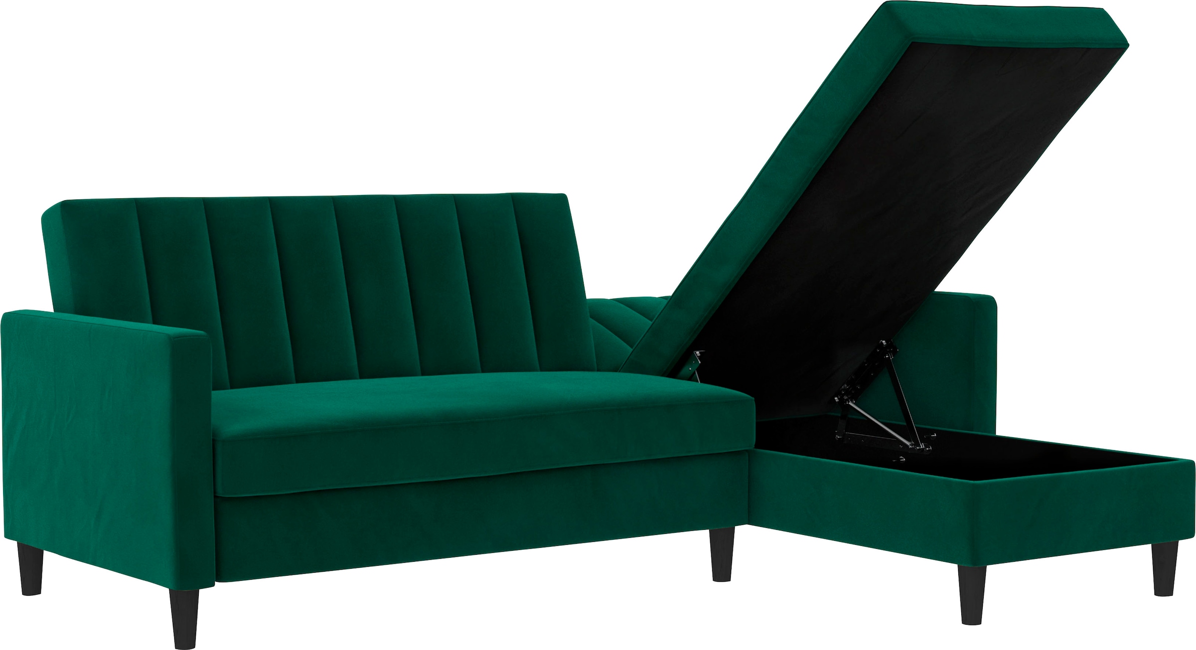 Dorel Home Ecksofa mit Schlafffunktion, Recamiere mit Stauraum beidseitig montierbar, Rückenlehne 2-teilig und 3-fach verstellbar
