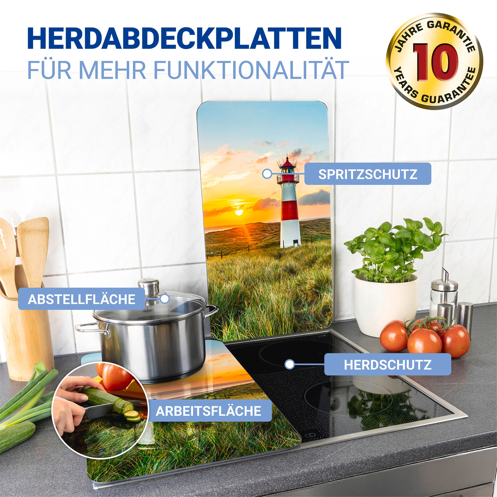 WENKO Herd-Abdeckplatte »Universal Modell Leuchtturm«, (Set, 2 tlg.), Herdabdeckung für alle Herdarten, kratzfest, mit rutschfesten Füssen