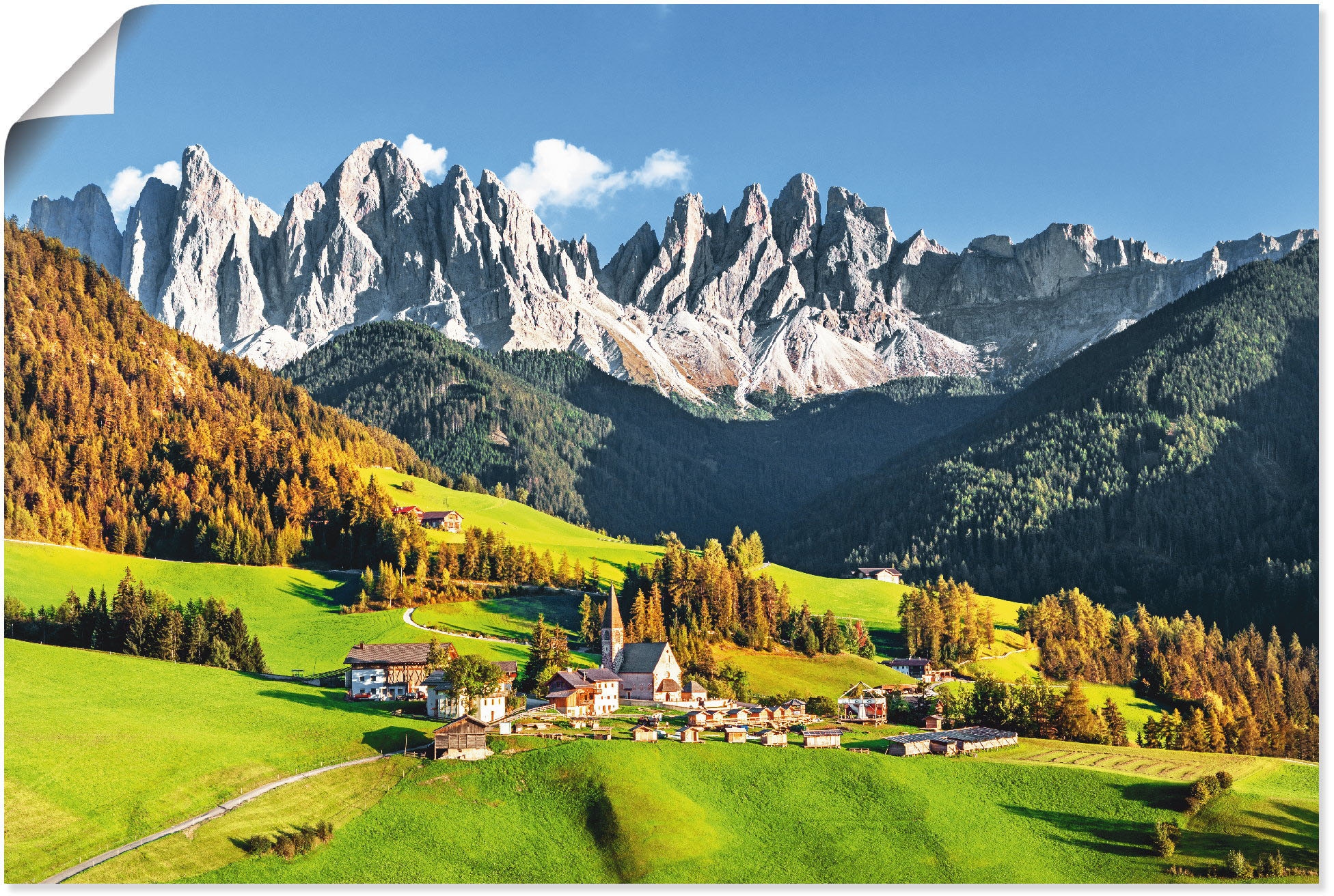 Image of Artland Wandbild "Alpen Berge Santa Maddalena" Berge & Alpenbilder 1 Stk. tlg. als Alubild, Leinwandbild, Poster in verschied. Grössen