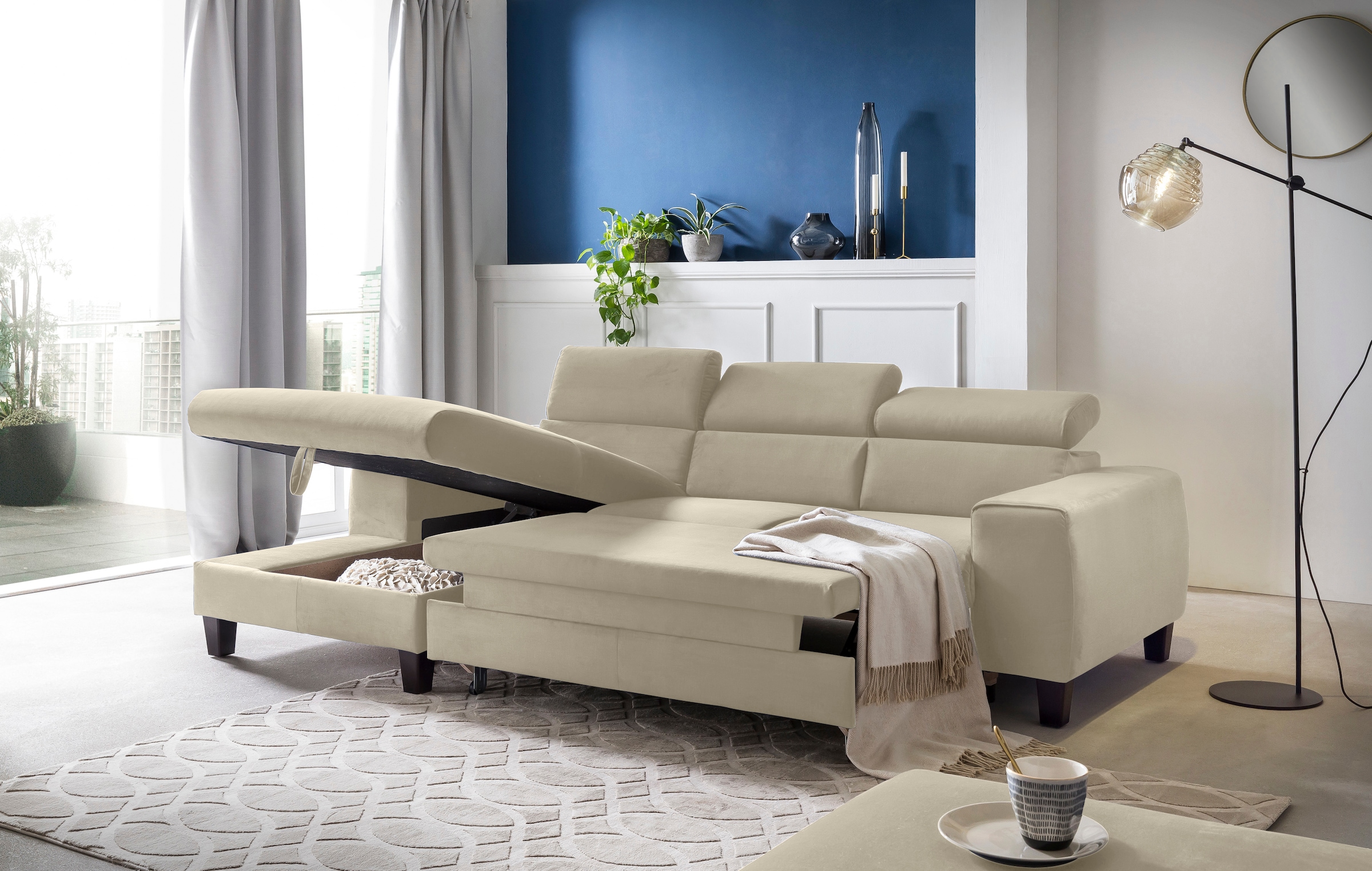 COTTA Ecksofa »Morven L-Form«, Inklusive Kopfteilverstellung, wahlweise mit Ladestation, Bettfunktion