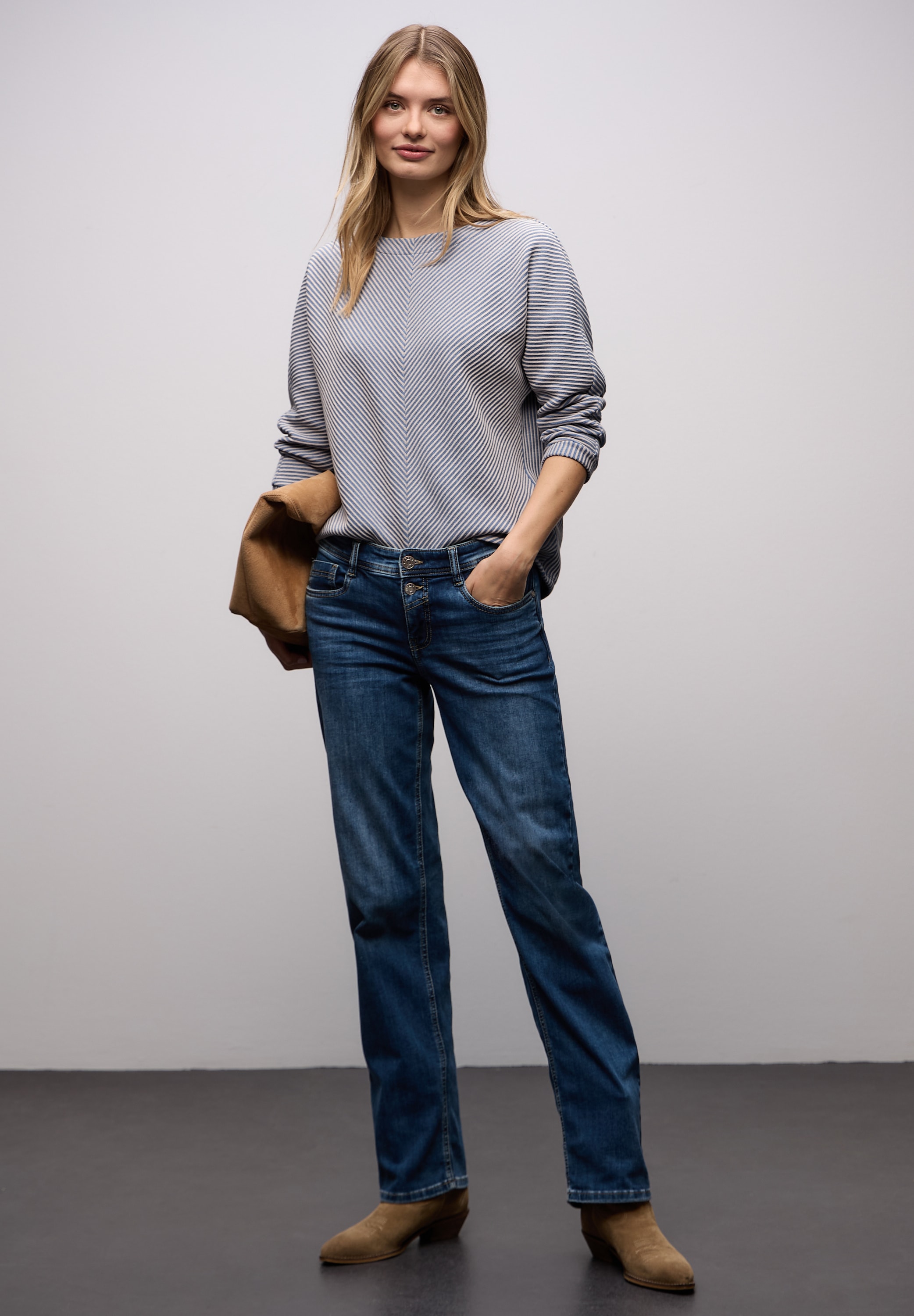 STREET ONE Strickpullover 3/4-Arm mit Two-Tone-Effekt und feinem Strukturmuster