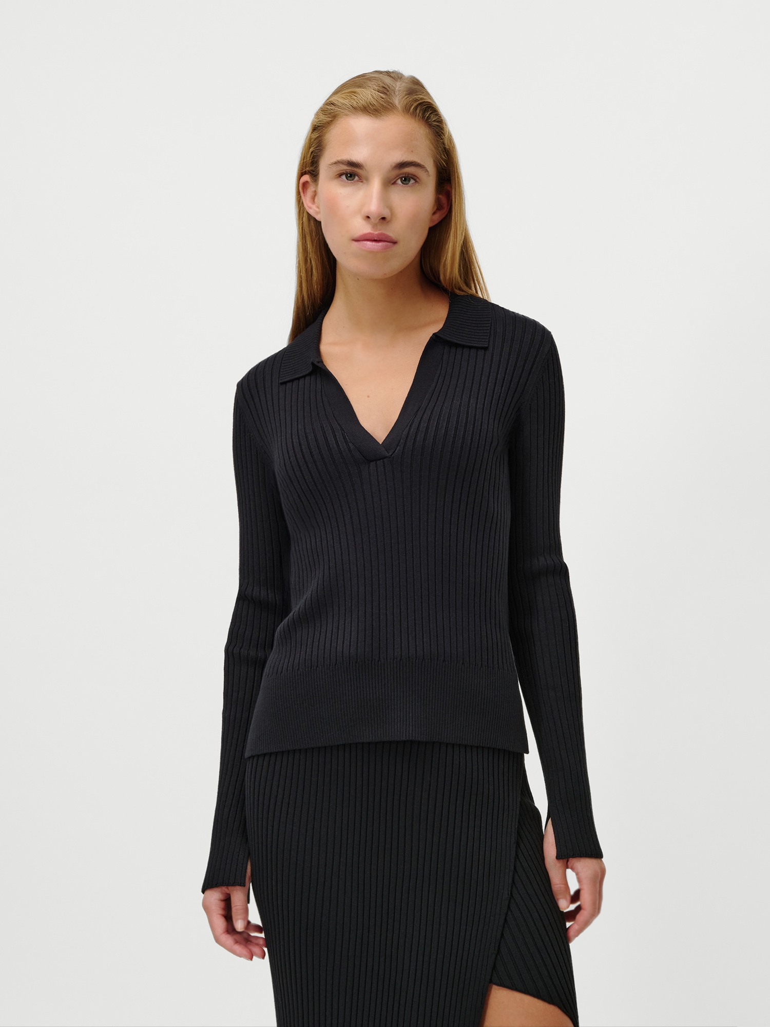 Image of LeGer Polokragenpullover "Charlotte, LeGer by Lena Gercke" Polokragen mit V-Ausschnitt, Rippstrick