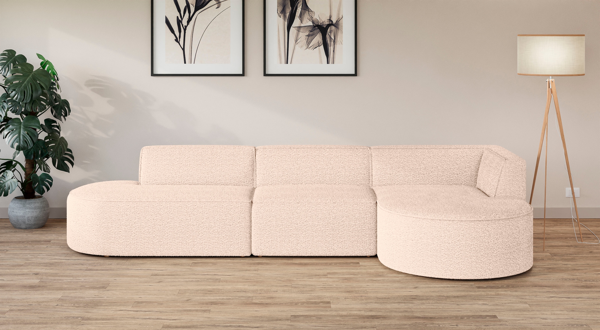 andas Ecksofa »Ecksofa EIVIND mit Ottomane rechts/links, Masse: B/H/T 343/159/72 cm«, L-Form mit Wellenunterfederung, auch in Feincord und Bouclé