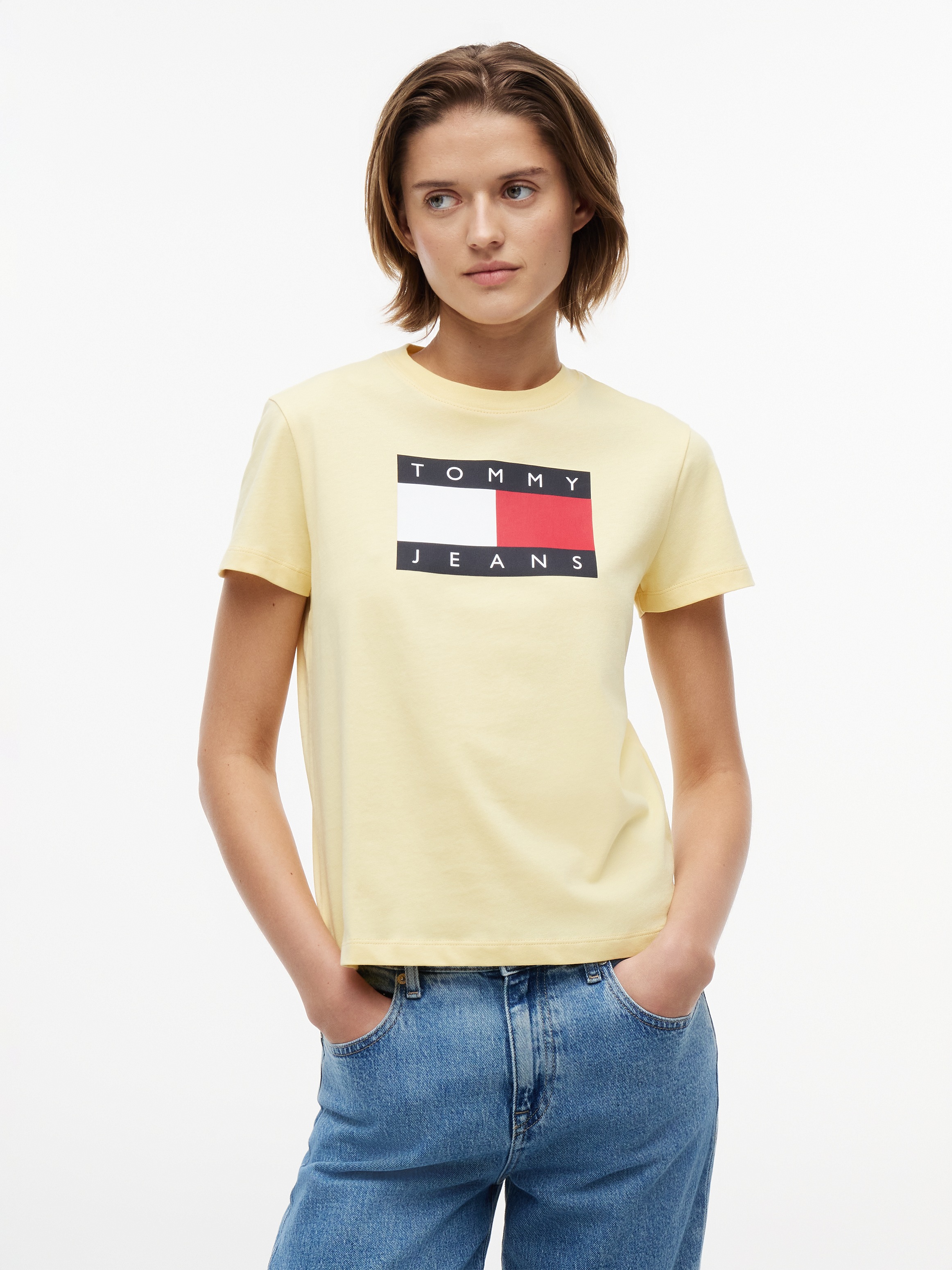 Image of Tommy Jeans Kurzarmshirt "TJW REG TJ FLAG SS TEE" Baumwolle, Logodruck, regular fit