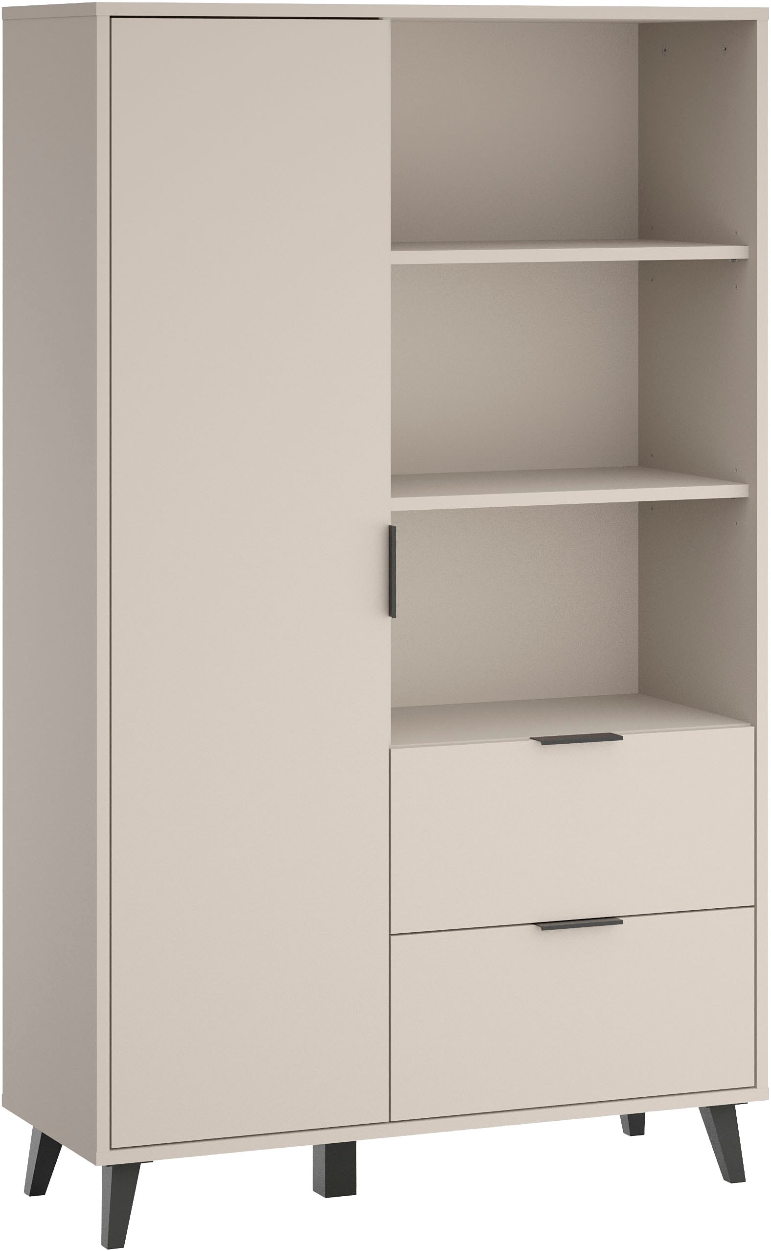 GOODproduct Buffet haut »Oslo, B/H/T: 85/140/33 cm« 1 cuis tlg. Tiroir, étagères réglables en hauteur, poignées en métal noir