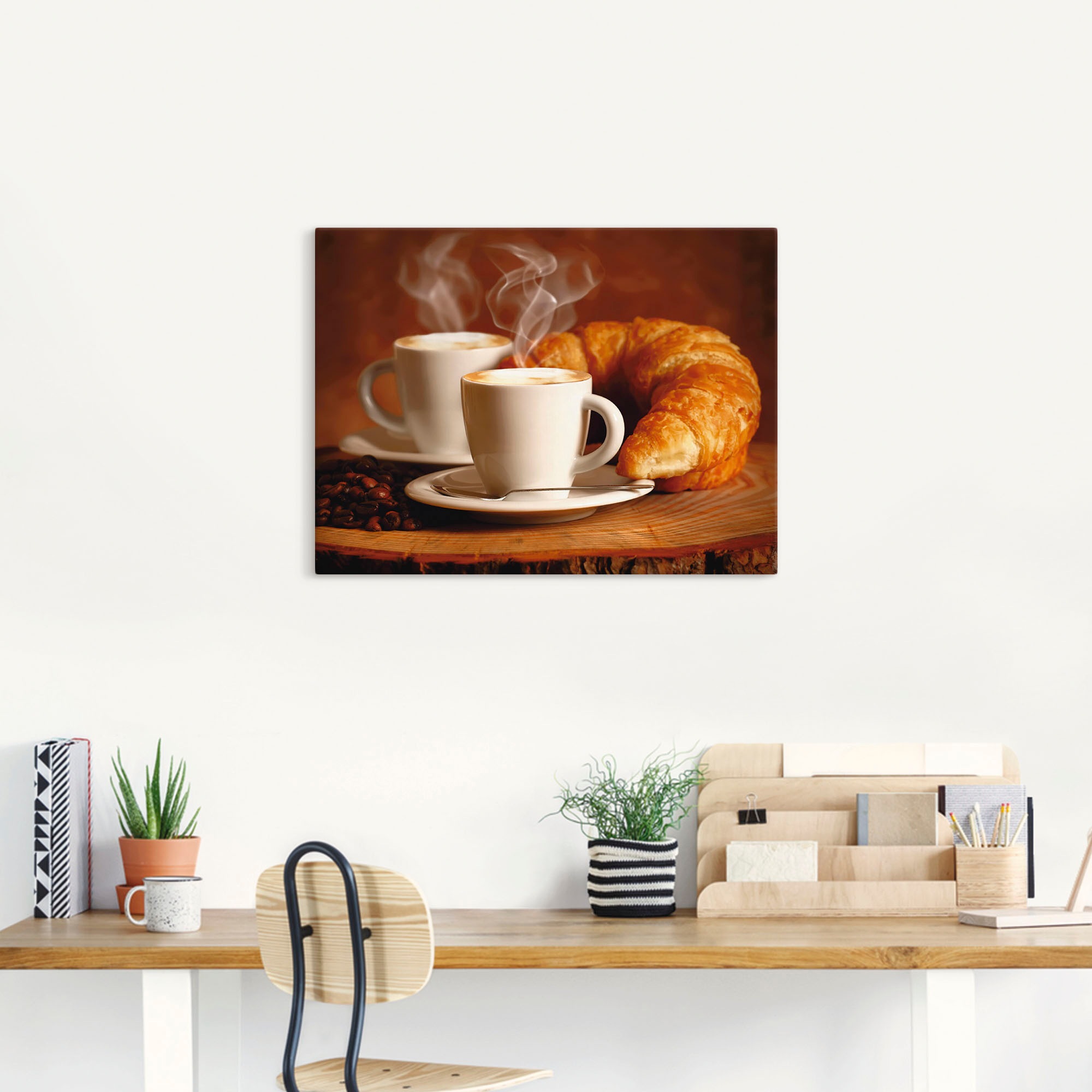 Artland Tableau sur toile »Dampfender Cappuccino und Croissant« 1 cuis tlg. auf Holzrahmen gespannt