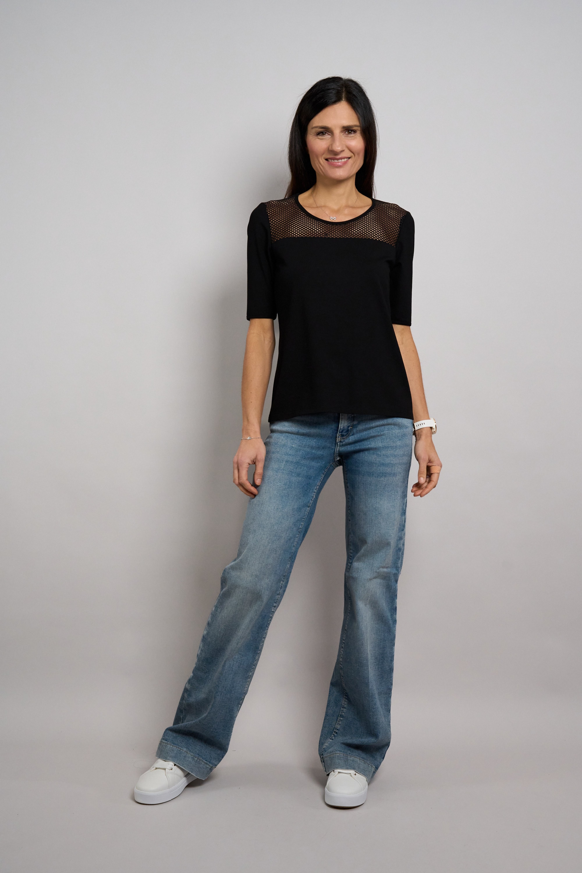 Seidel Moden Shirt à col rond mit transparenten Lochmuster vorne - MADE IN GERMANY