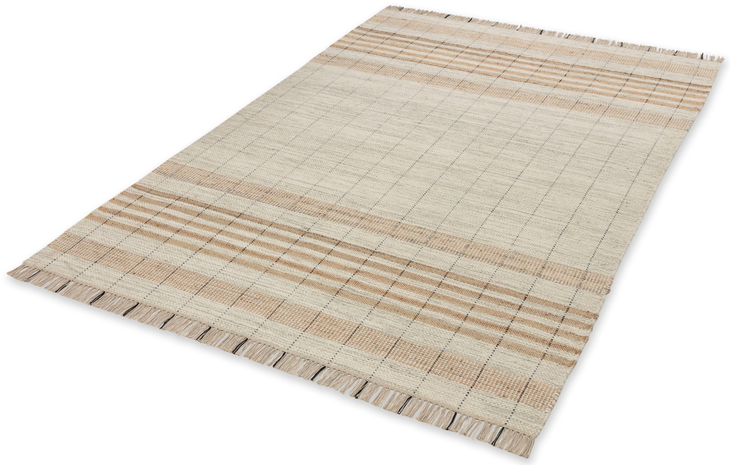 Image of SCHÖNER WOHNEN-Kollektion Teppich "Neria" rechteckig 4 mm Höhe Wolle/Baumwolle/Jute Mix, mit Fransen, Karo Muster, Wohnzimmer