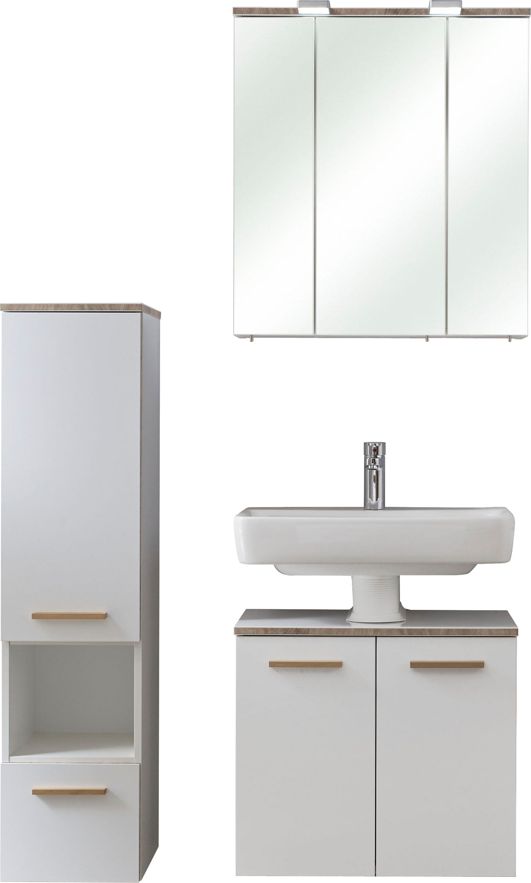 Saphir Ensemble de meubles de salle de bain »Quickset 931 3-teilig, Waschbeckenunterschrank mit LED-Spiegelschrank« Ensemble, 3 cuis tlg.