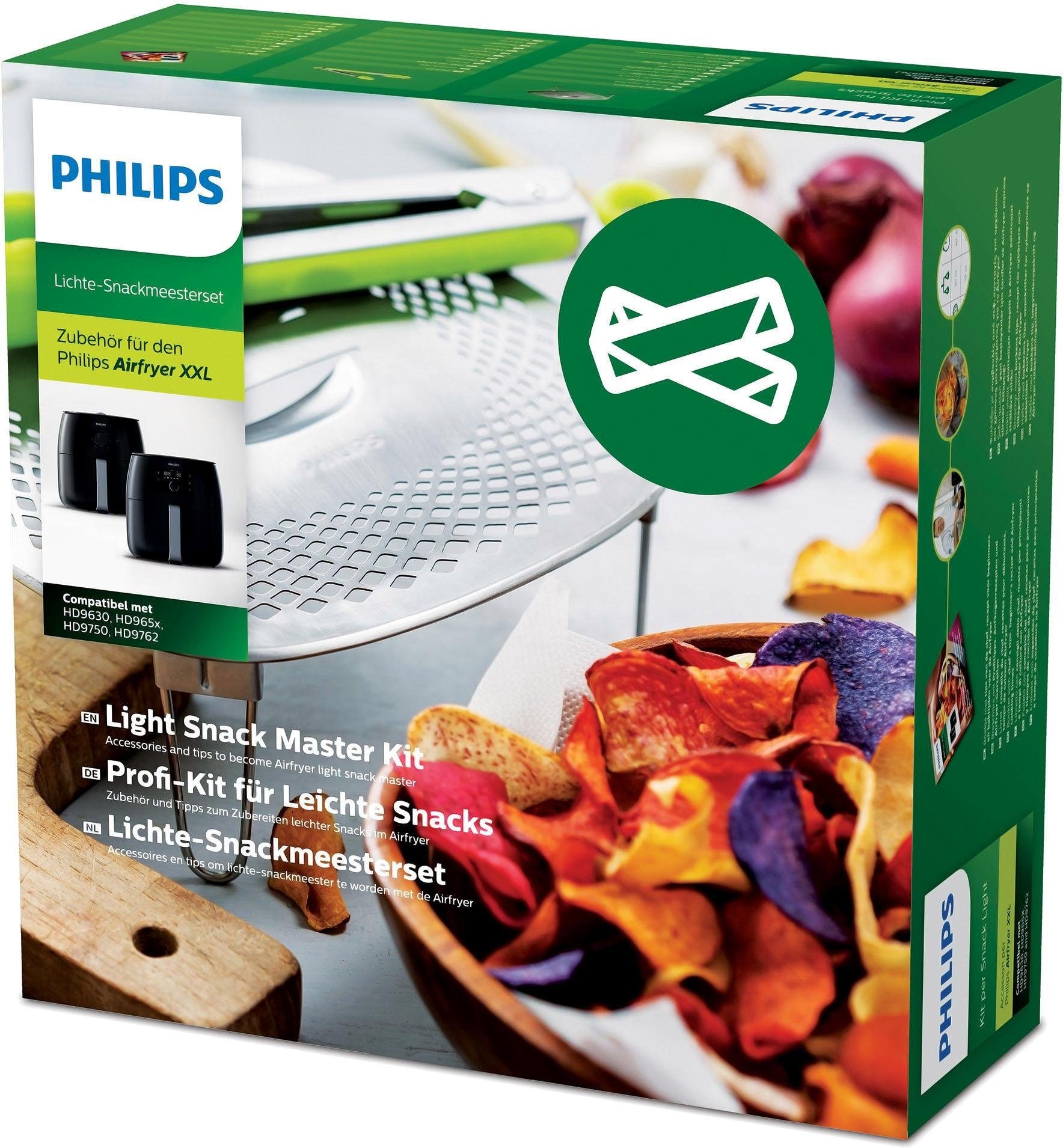 Philips Grillpfanneneinsatz »HD9954/01 Snack Profi-Kit«, Edelstahl-Silikon, (3 St.), Snackdeckel+ Zange für Airfryer XXL HD96XX, HD97XX, HD98XX