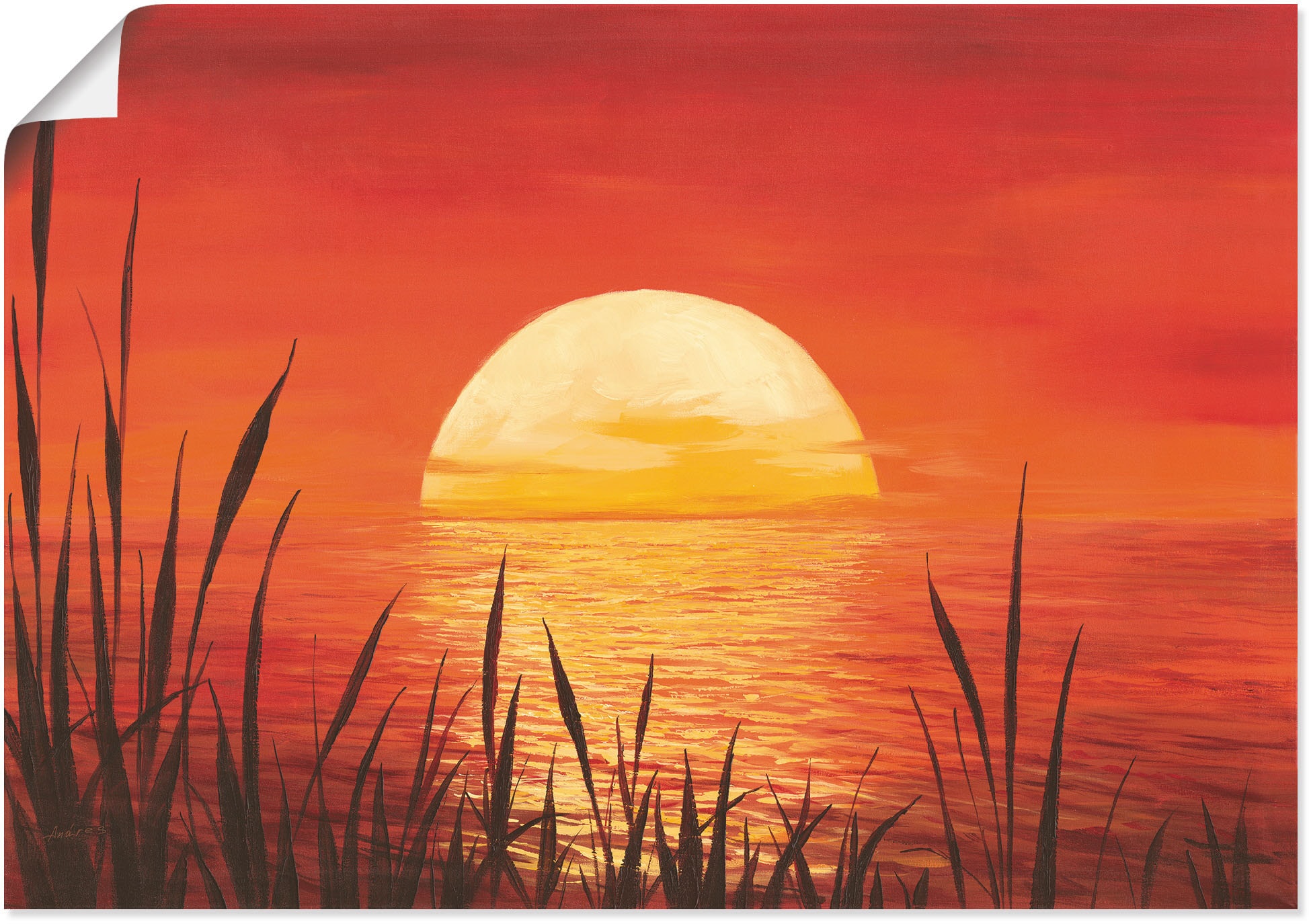 Wandbild »Roter Sonnenuntergang am Ozean«, Bilder vom Sonnenuntergang & -aufgang (1...