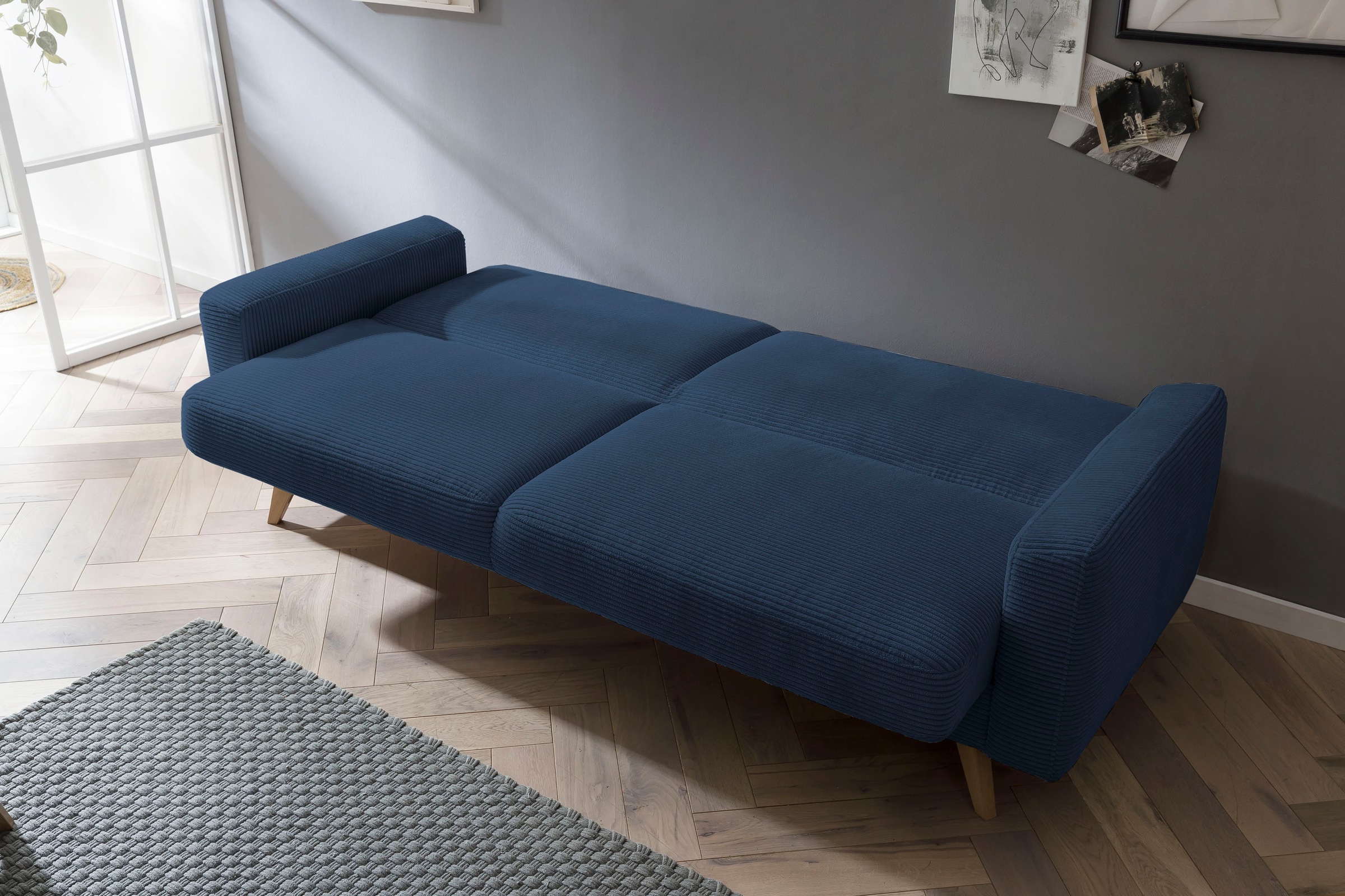 exxpo - sofa fashion 3-Sitzer »Samso, elegant und bequem, aktueller Cord Bezug, Kippcouch«, hochwertige Verarbeitung, Schlafsofa inkl. Bettfunktion und Bettkasten