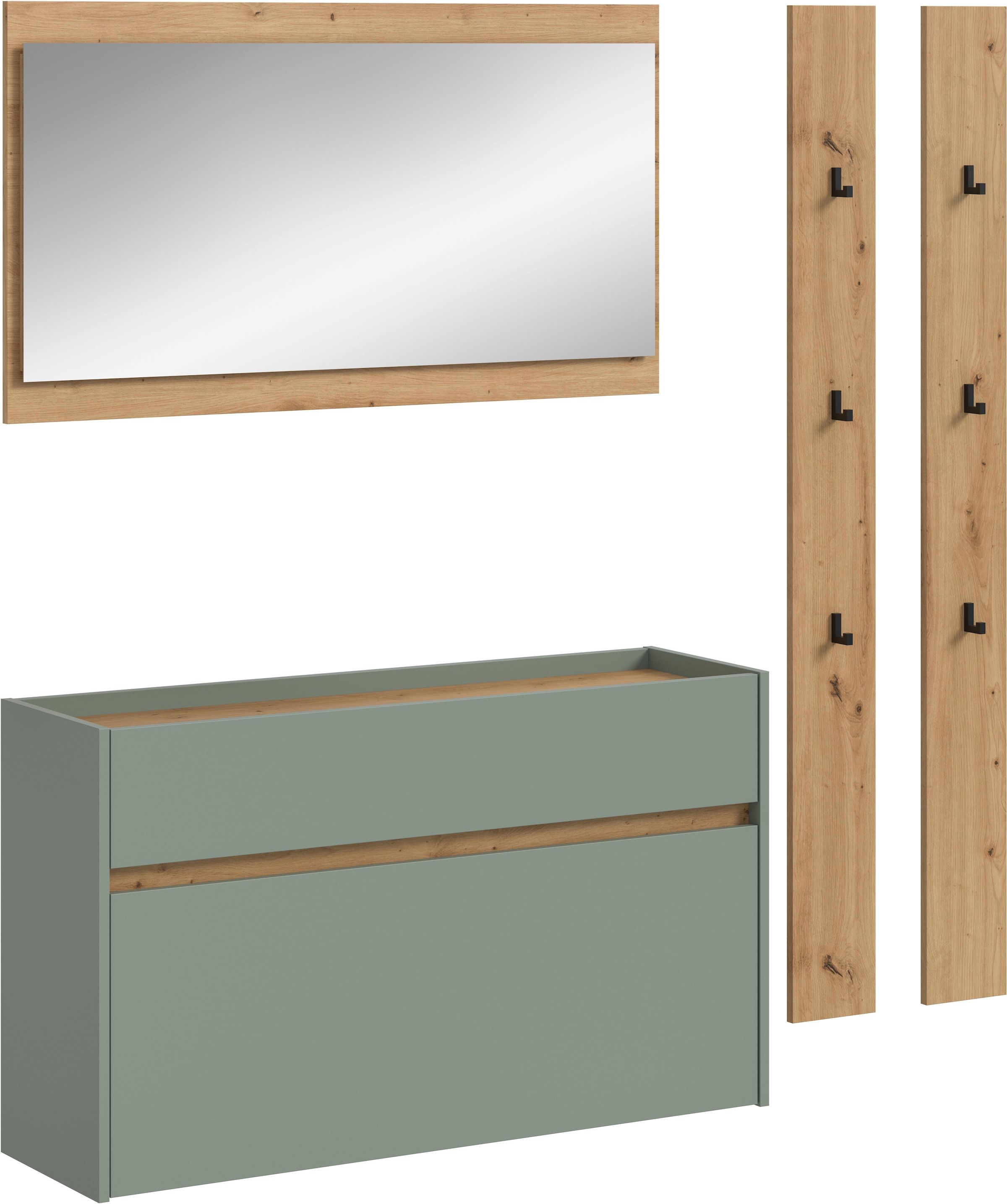Image of Home affaire Garderoben-Set "EVRID, 4-teilig, Breite 172 cm, individuell hängbar & erweiterbar" best. aus: Kommode, Spiegel & 2x Hakenleiste, 4 Stk. tlg.