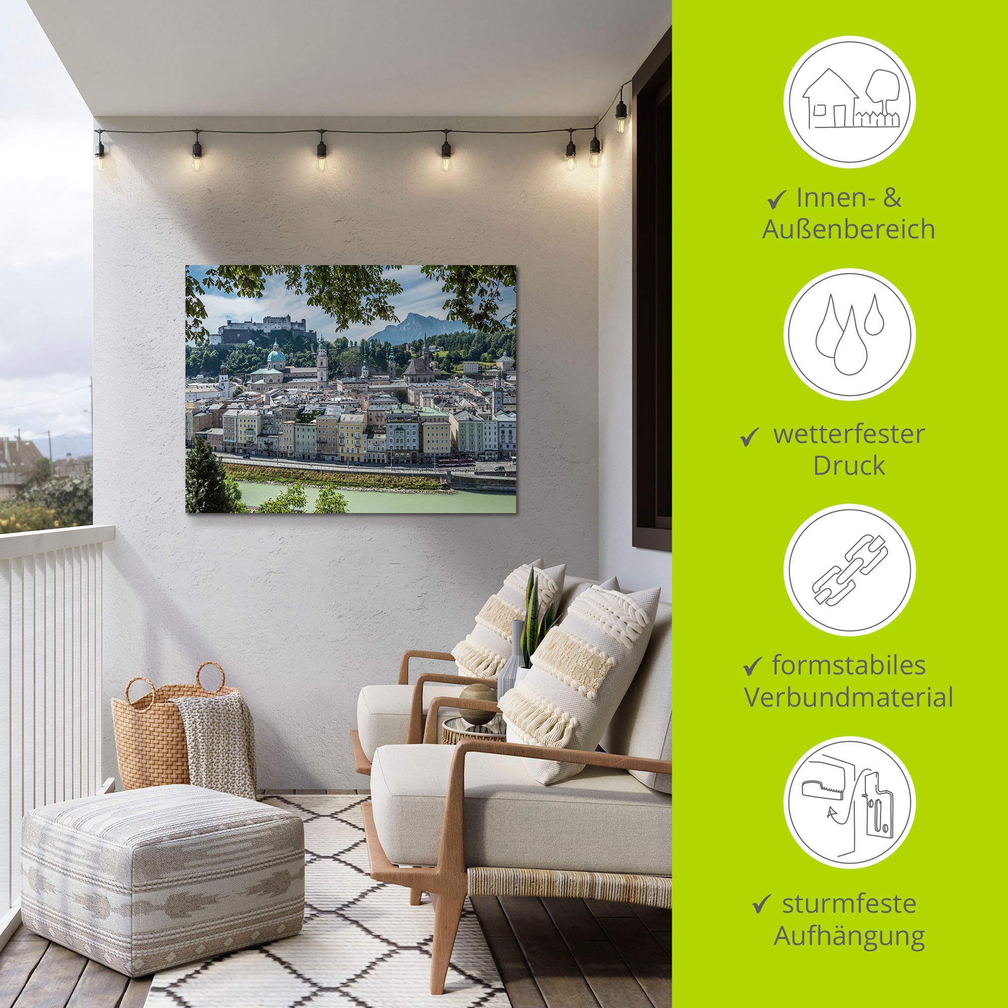 Artland Alu-Dibond-Druck »Salzburg Blick auf die Altstadt«, Österreich, (1 St.), für Innen- und Aussenbereich geeignet, Outdoorbild