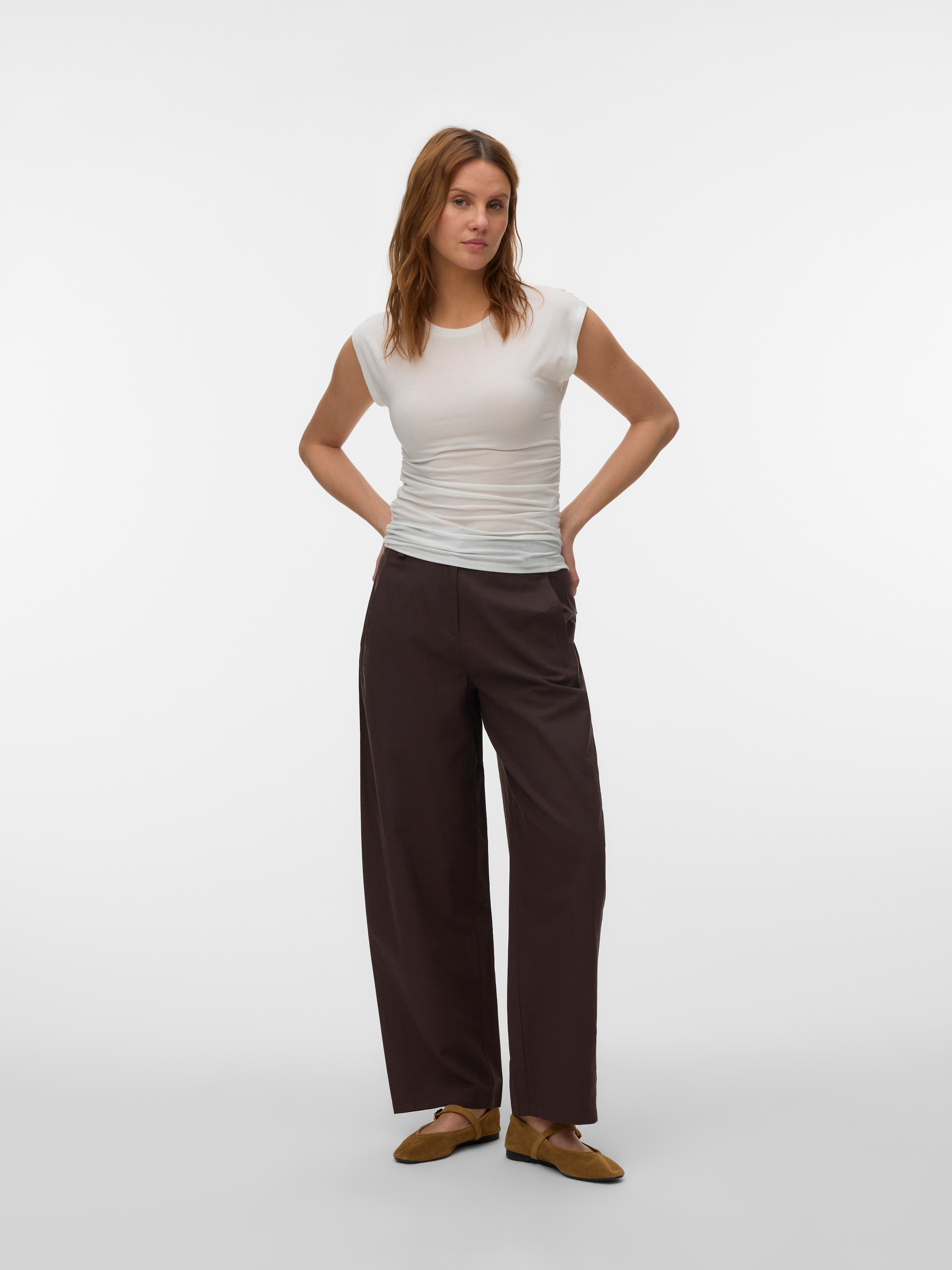 Vero Moda Shirt à col rond »VMAVASARAH  SL TOP JRS NOOS« mélange de matériaux, froncé sur le côté