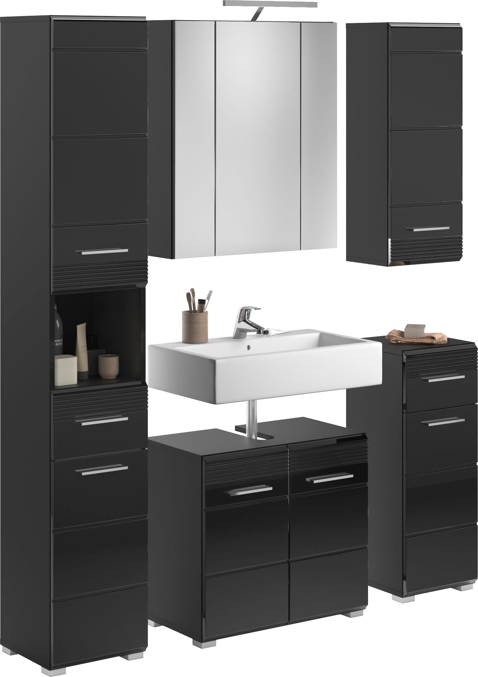 Image of Home affaire Badmöbel-Set "Malmö, 5 teilig, inklusive LED Beleuchtung, bestehend aus:" 5 Stk. tlg.