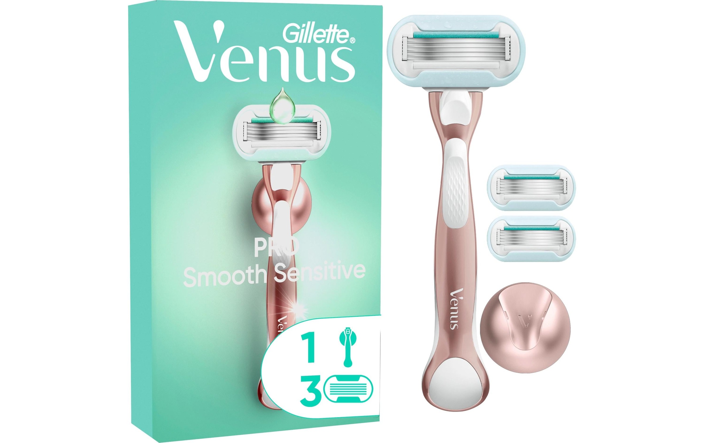 Image of Gillette Venus Nassrasierer "Pro Smooth Sensitive 3er + Handstück"