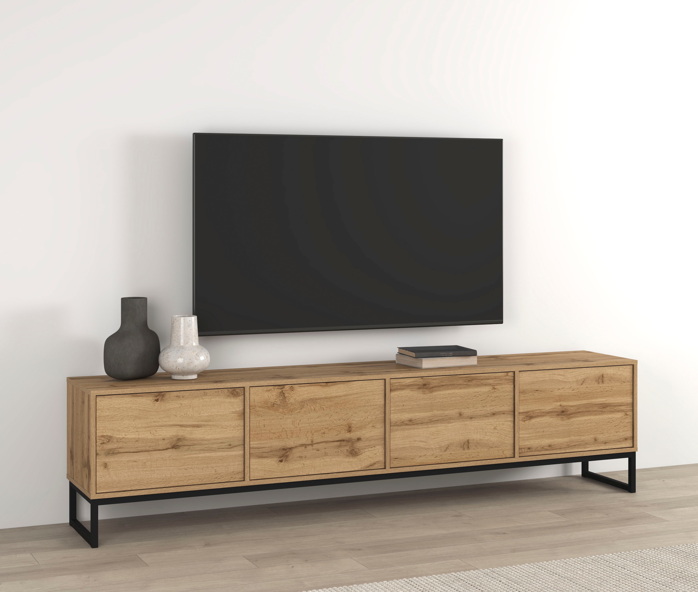 GOODproduct Lowboard »Loft, Breite 208,5 cm, TV-Board mit 4 Klappen, Metallkufen« TV-Kommode mit viel Stauraum, push-to-open-Funktion