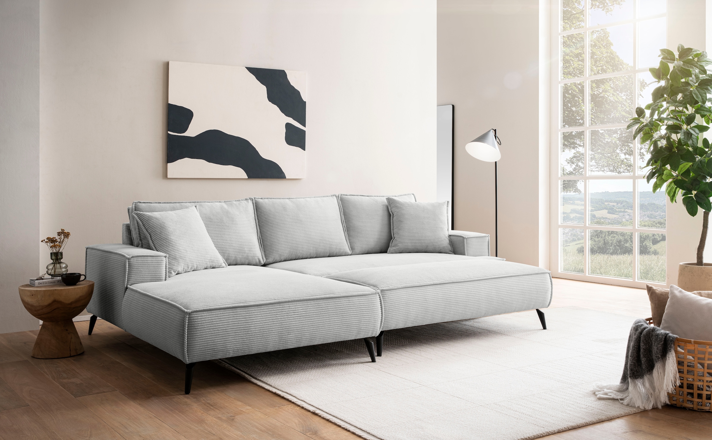 andas Ecksofa »TVINNU, L-Form in Cord, Sofa«, wahlweise Recamiere rechts/links, schwarze Füsse, bequemer Sitzkomfort