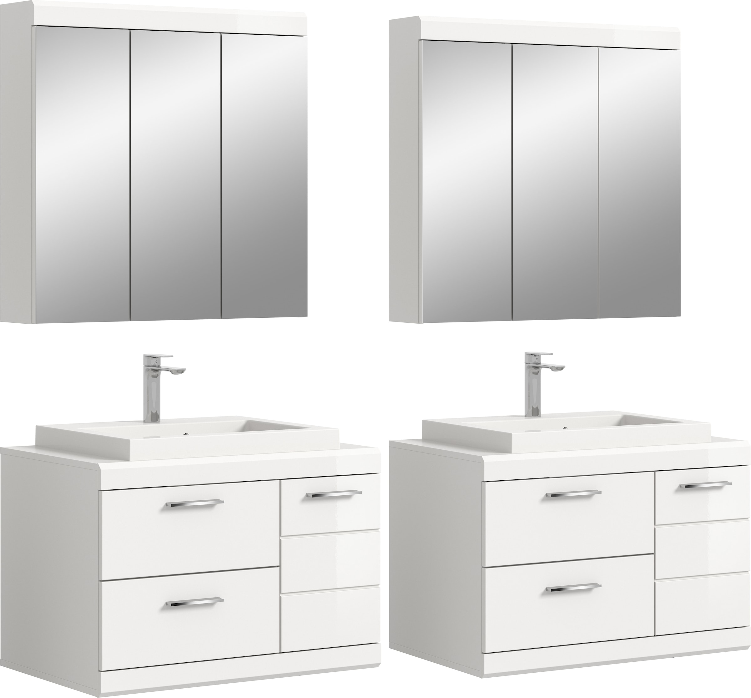 Image of welltime Badmöbel-Set "SIENA, 4-teilig, je 2x Waschtisch inkl. Waschbecken & Spiegelschrank"