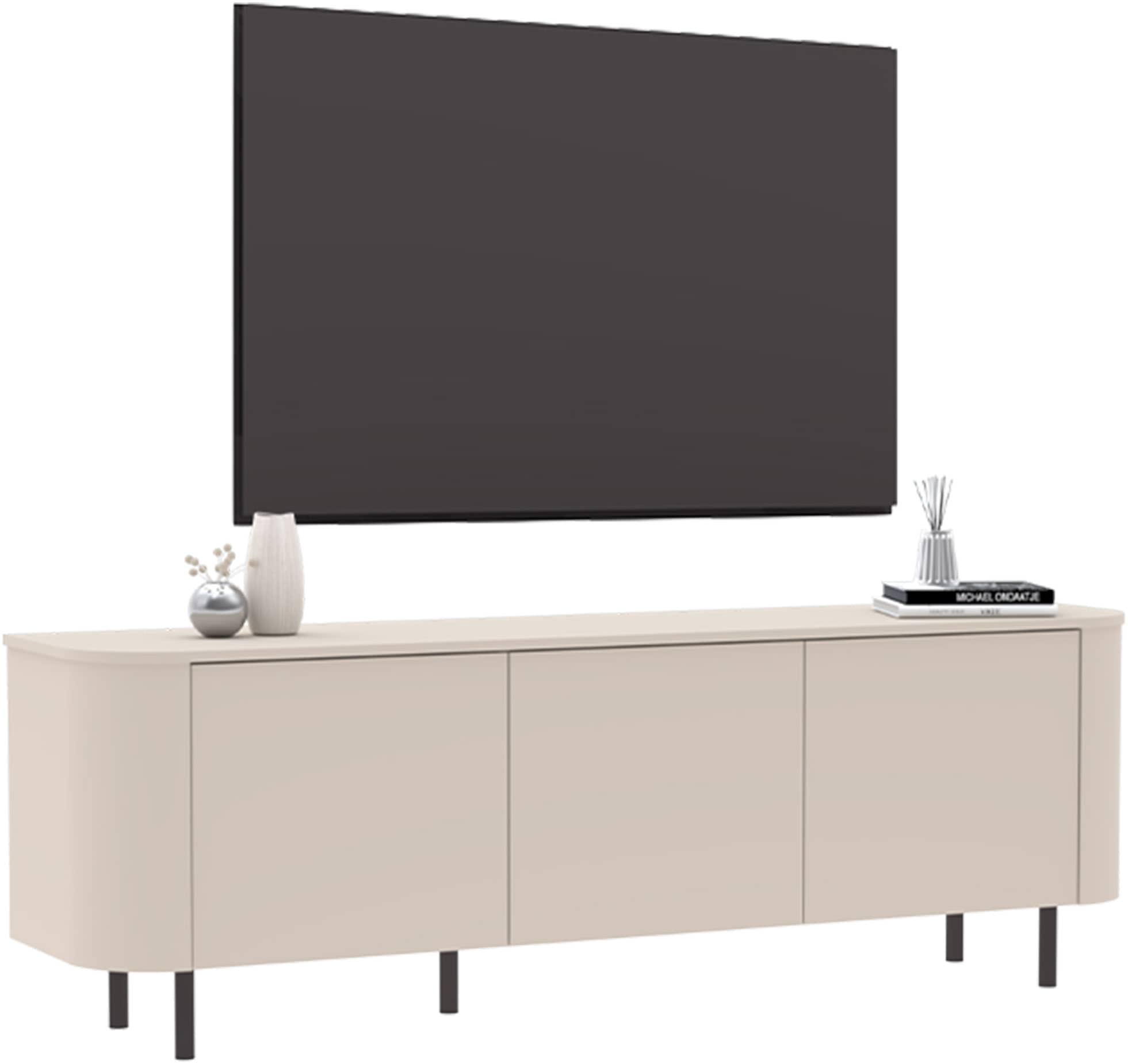 INOSIGN Lowboard »Lido, 181 cm breit, 3 Türen, TV-Schrank, TV-Kommode, Medienboard« Formgebogenes MDF, Stirnseiten mit Rundung, Push-to-open, Metallfüsse