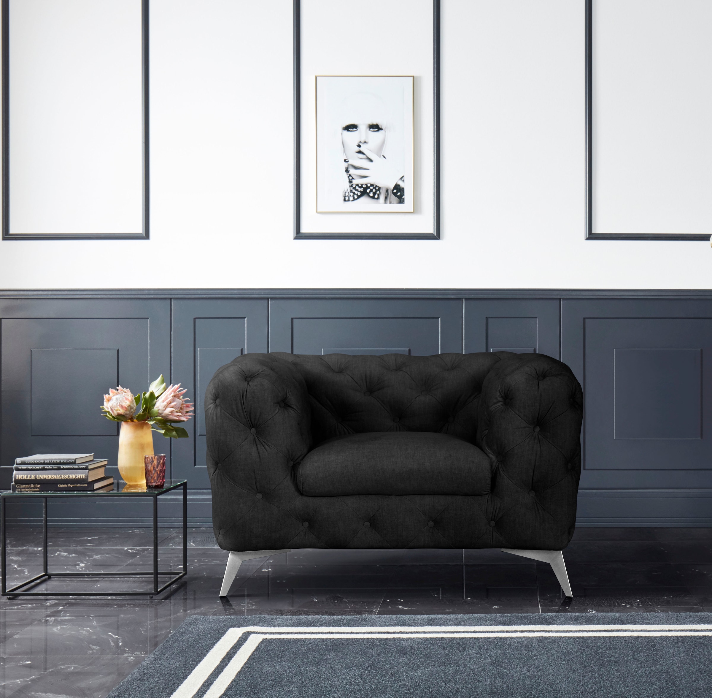 Leonique Chesterfield-Sessel »Glynis Sessel«, aufwändige Knopfheftung, moderne Chesterfield Optik, Fussfarbe wählbar