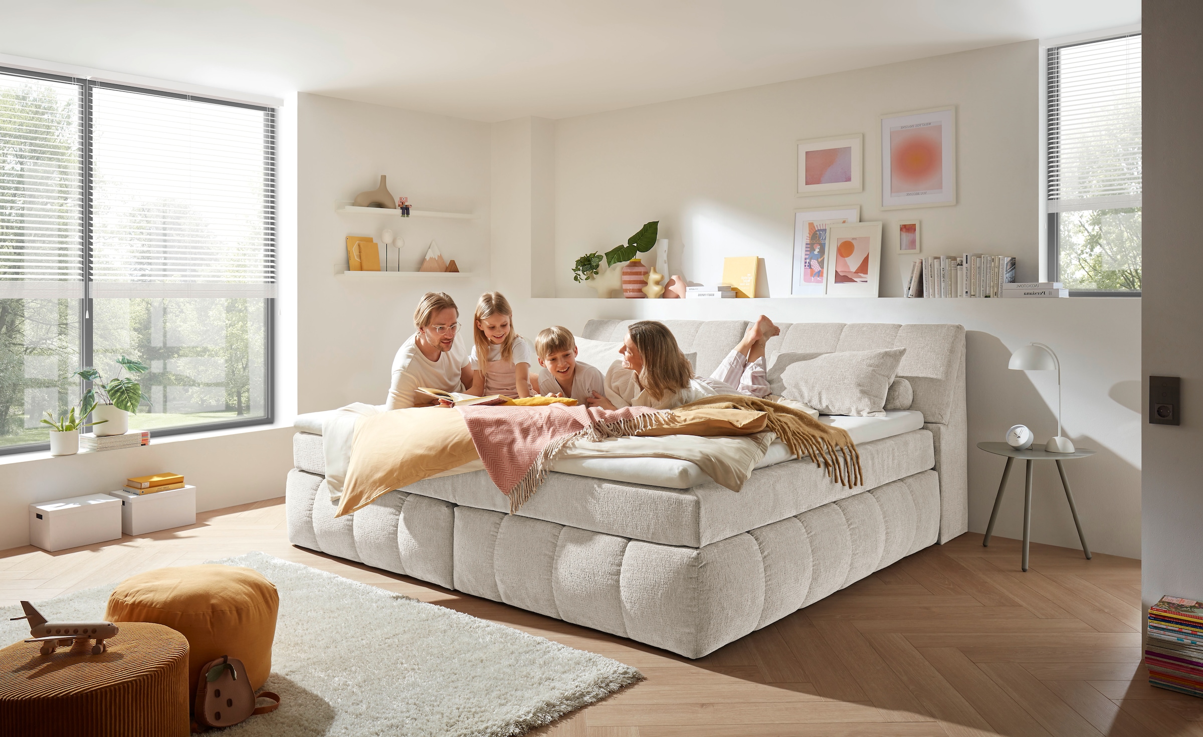 ED EXCITING DESIGN Lit boxspring »Elkford, Familienbett in der Grösse 240x200cm« inkl. Stauraum im Kopfteil