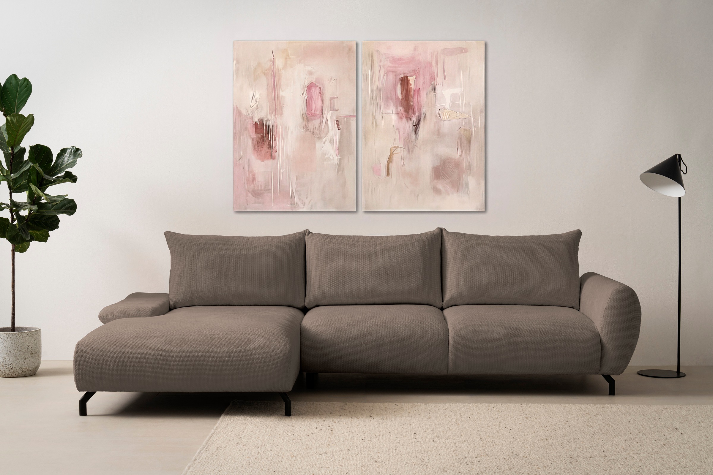 Image of GOODproduct Ecksofa "KELLIE, L-Form, 315 cm, verstellbare Armlehne, Metallfüsse," wahlweise Recamiere links o. rechts, Chenille-Stoff, hoher Sitzkomfort