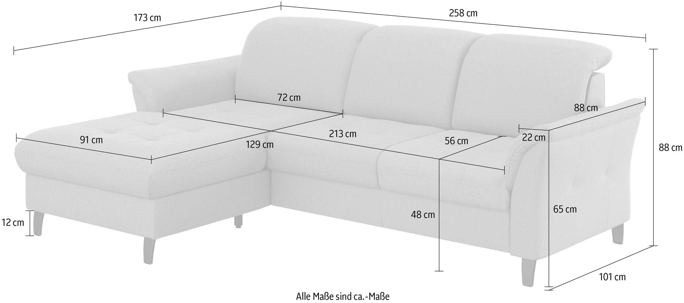 sit&more Ecksofa »Maggiore L-Form«, wahlweise mit Kopfteilverstellung, Bettfunktion und Bettkasten