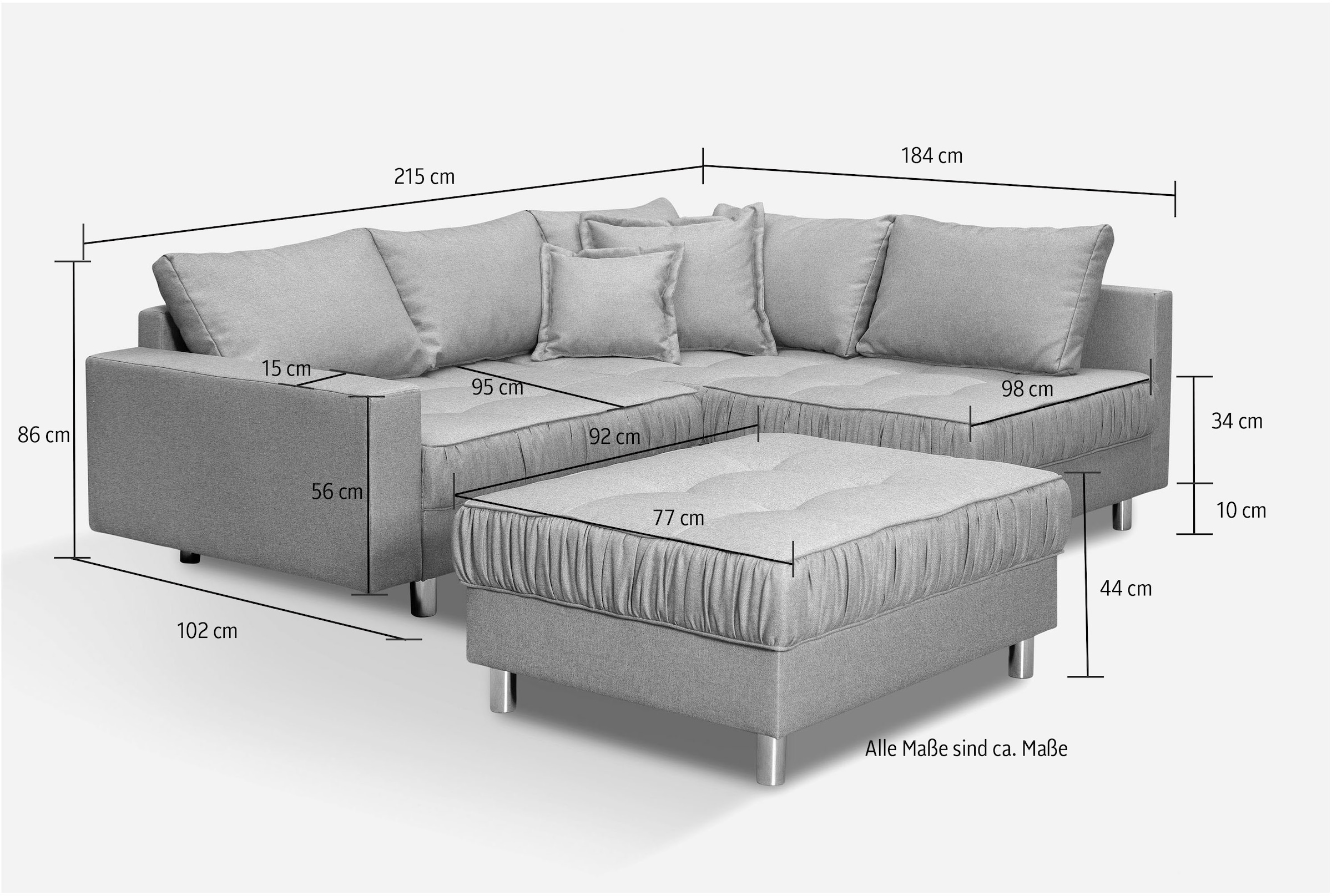 COLLECTION AB Ecksofa »Cannes L-Form«, mit Hocker, inkl. Schlaffunktion