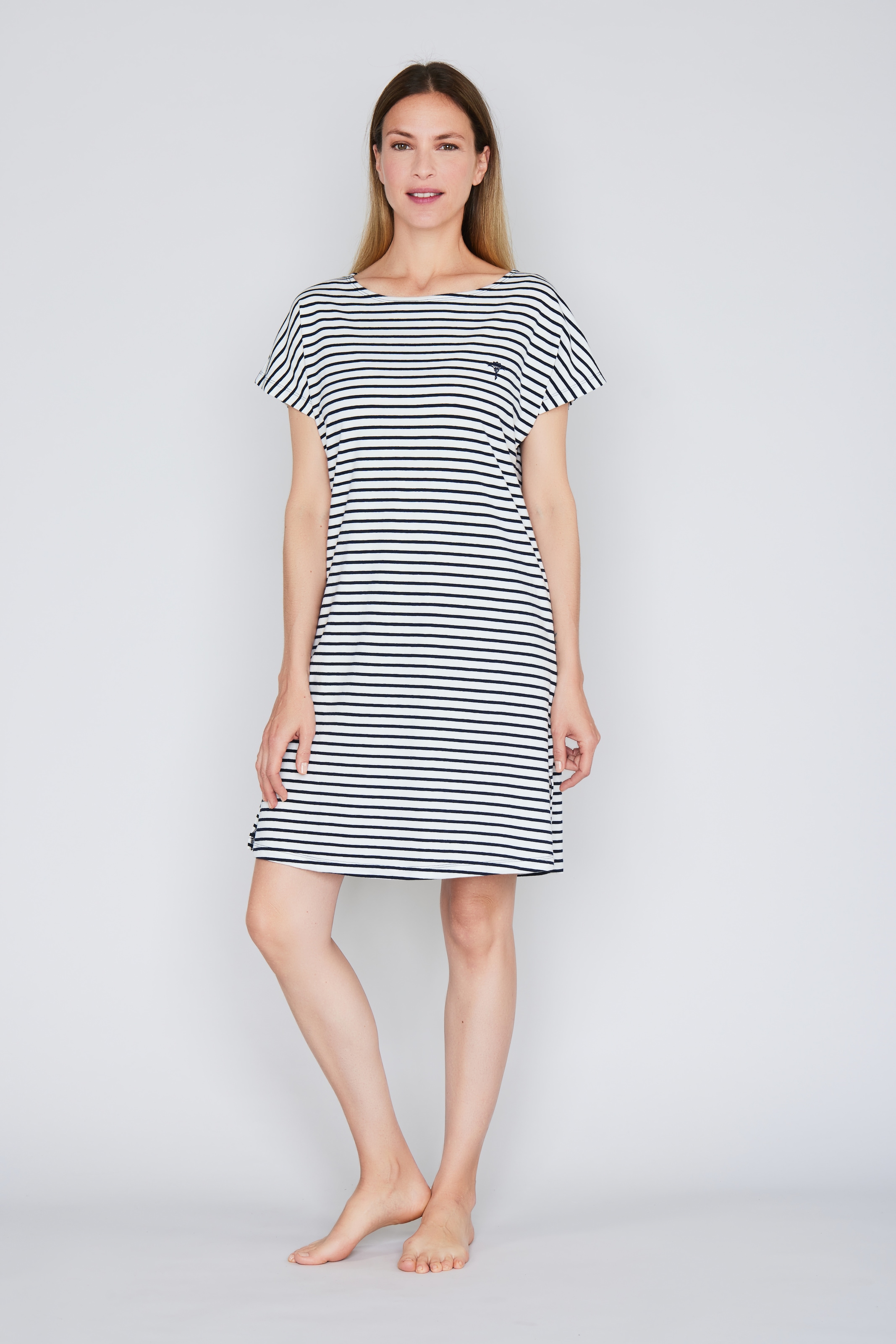 JOOP! Nachthemd »Cosy« Ohne Taschen kurzärmelig, Cornflower-Stitching, gestreift