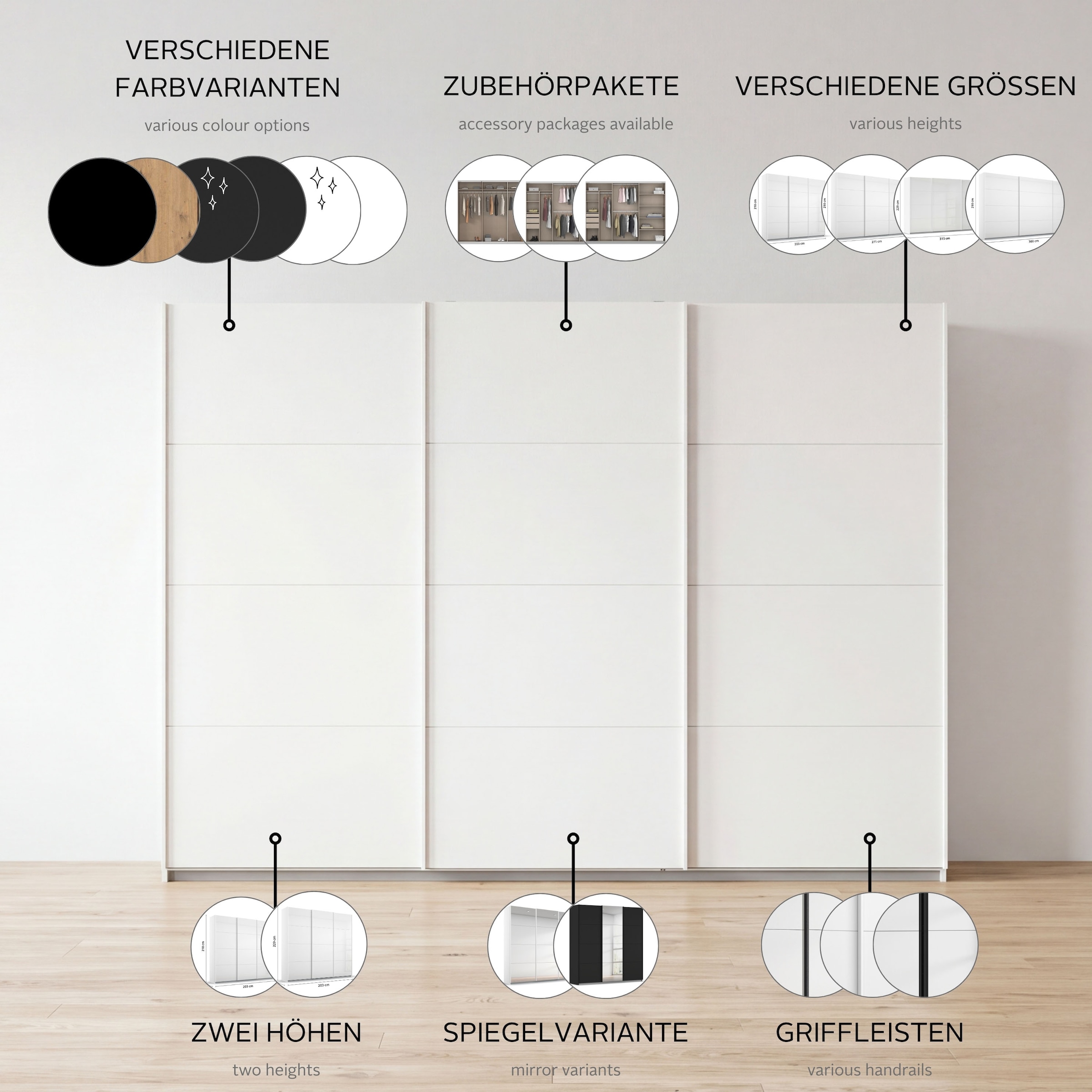 GOODproduct Kleiderschrank »Mehrzweckschrank Aktenschrank Möbel Mietswohnung TOPSELLER OTELI« 3 Ausstattungen BASIC/CLASSIC/PREMIUM (inkl. SOFT-CLOSE-FUNKTION),  Breiten 203/271/315/360 cm Höhen 210/229 cm MADE IN GERMANY