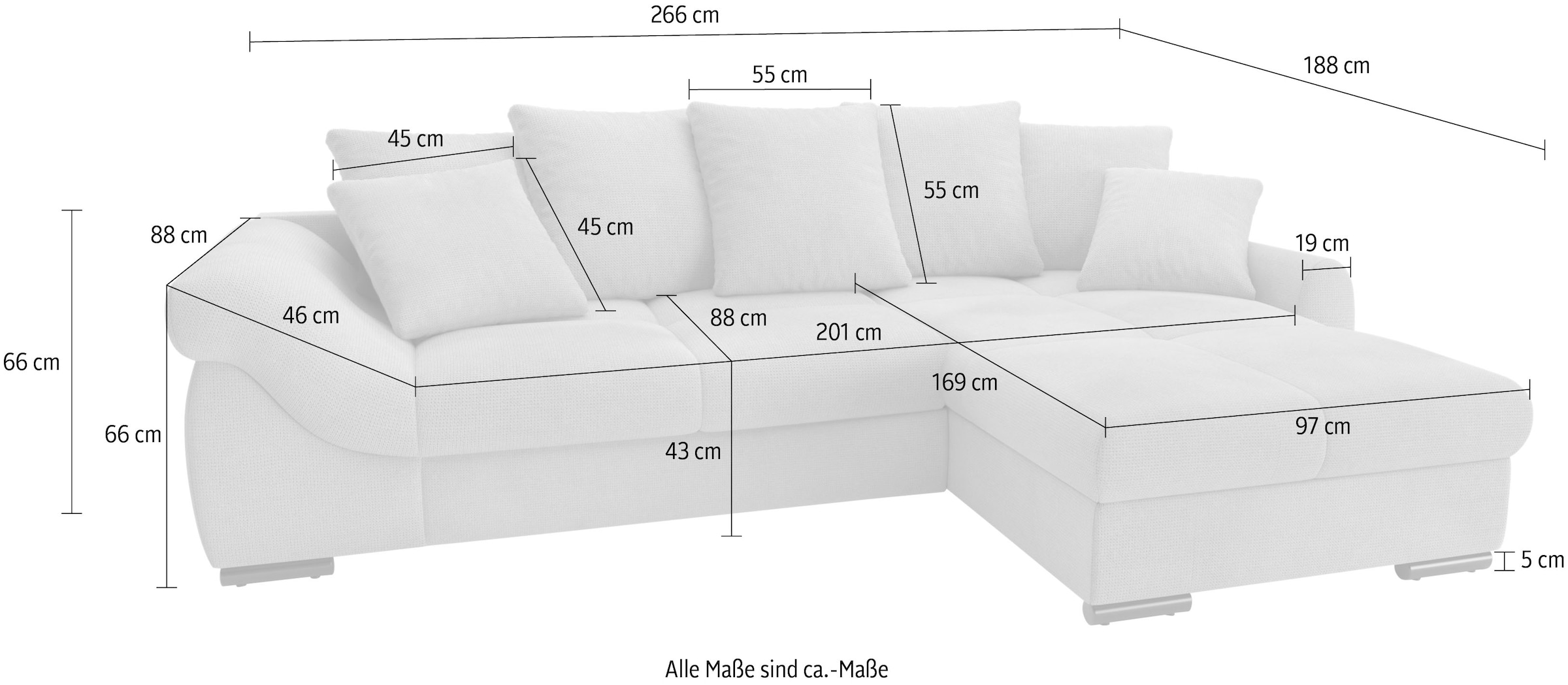 Mr. Couch Ecksofa »Livorno L-Form«, inkl. Hochschläfer-Bettauszug, XL-Bettkasten weiss beschichtet