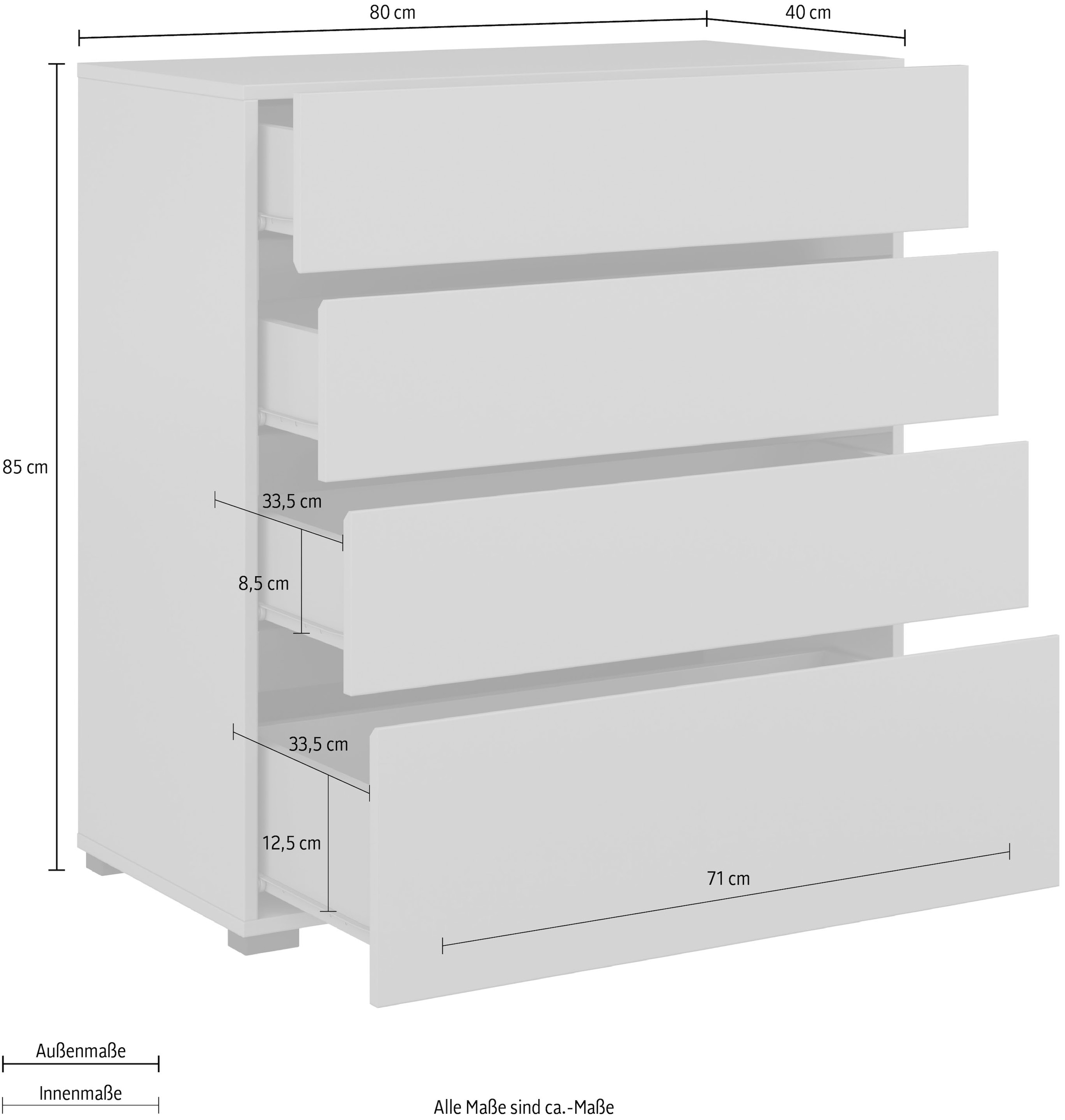 INOSIGN Kommode »Cross, moderne grifflose Schubladenkommode, 80x40x85cm (BxTxH)«, Schubladenschrank, Sideboard mit 4 Schubkasten