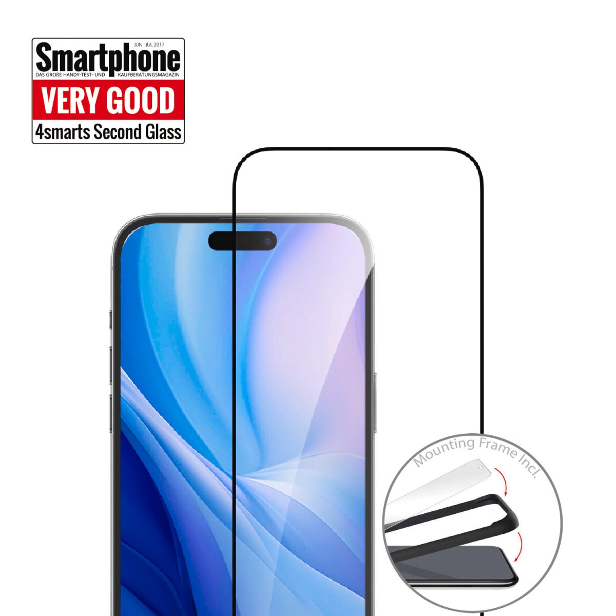 4smarts Displayschutzglas »Second Glass mit Montagerahmen«, für Apple iPhone 16 Plus, (1 St.), Displayschutzfolie, Schutzfolie, Bildschirmschutz, kratz- & stossfest