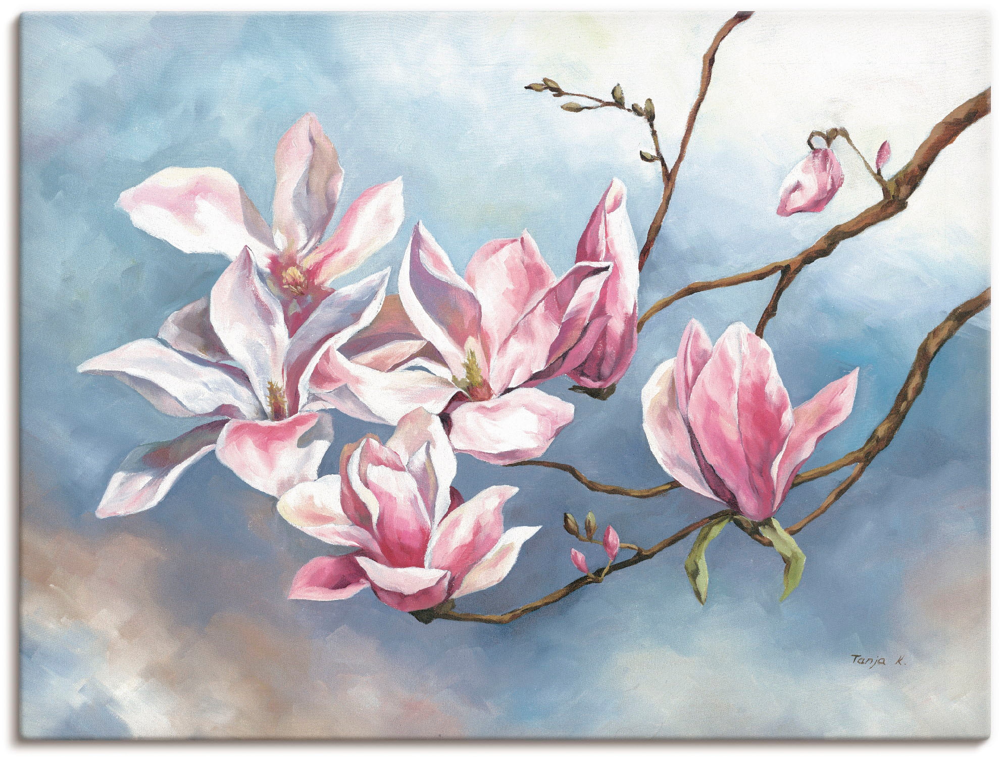 Image of Artland Leinwandbild "Magnolienzweig" Blumen 1 Stk. tlg. auf Holzrahmen gespannt