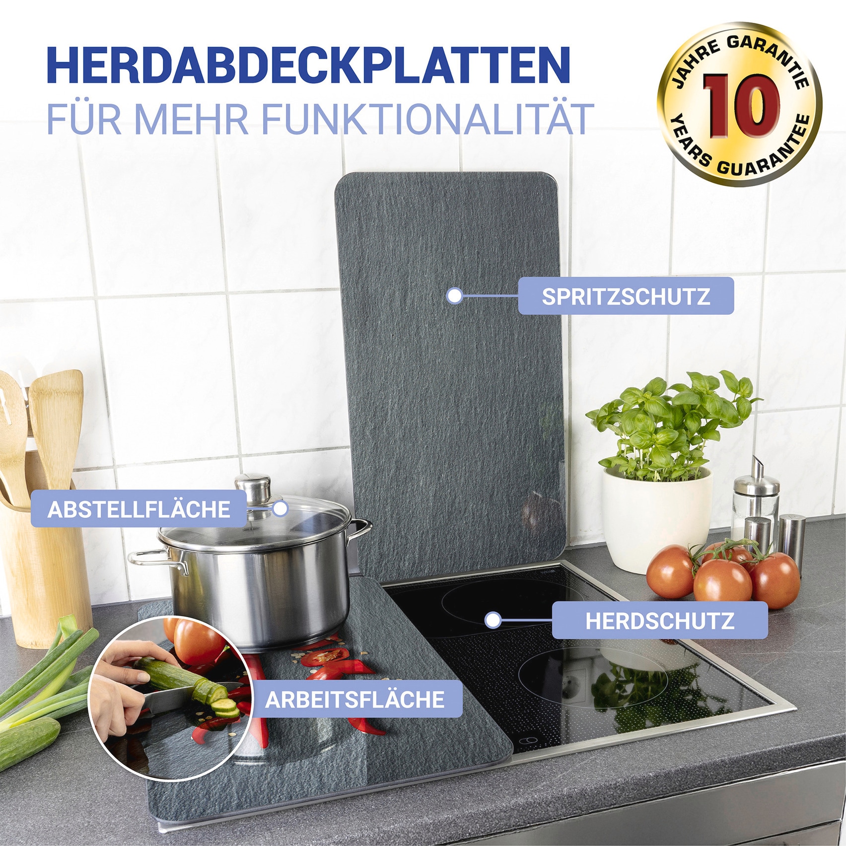 WENKO Herd-Abdeckplatte »Universal Modell Cayenne«, (Set, 2 tlg.), Herdabdeckung für alle Herdarten, kratzfest, mit rutschfesten Füssen