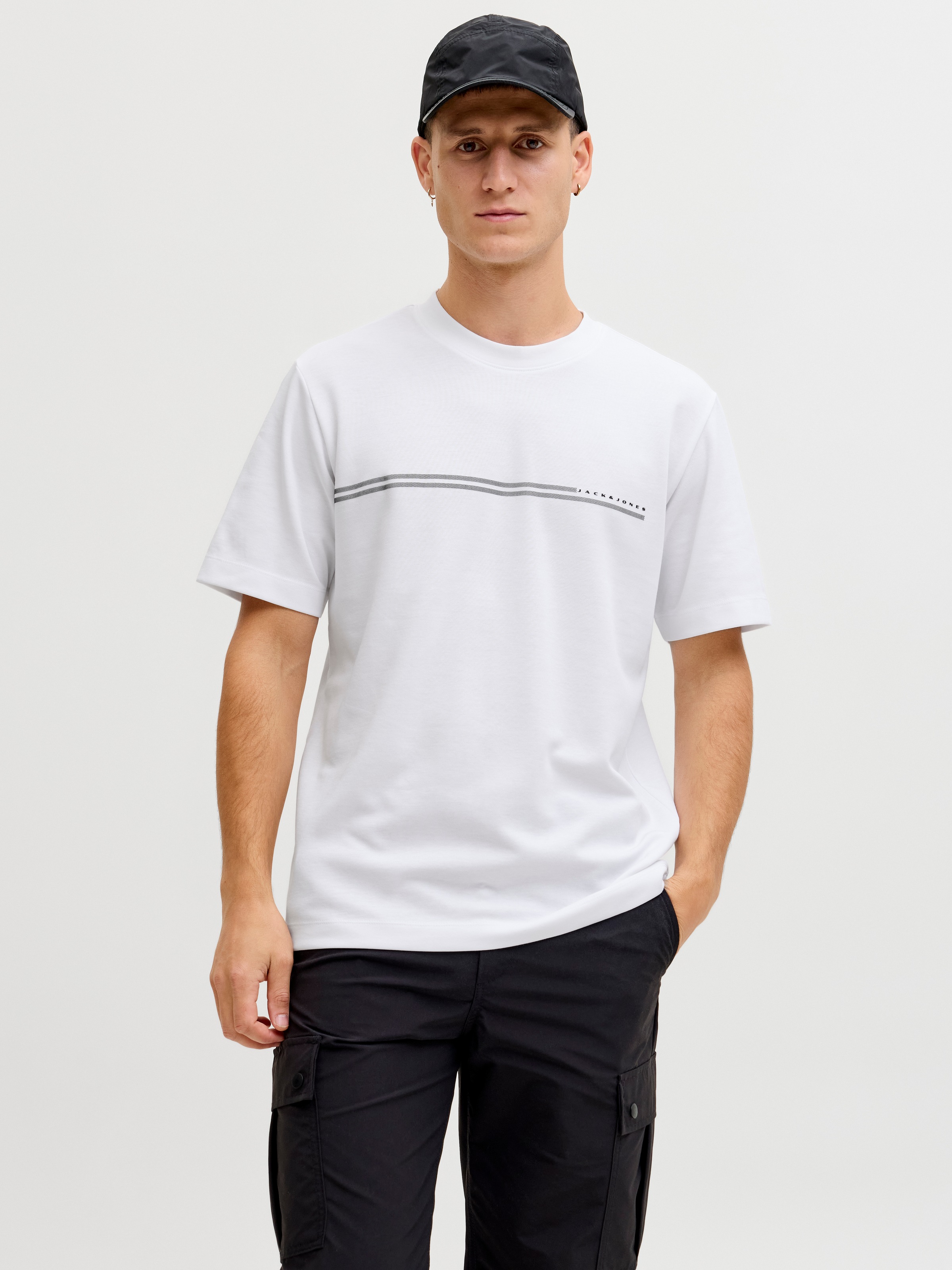 Image of Jack & Jones Kurzarmshirt "JCOFUSION CHEST BRAND TEE SS CREW SN" Materialmix, regular fit