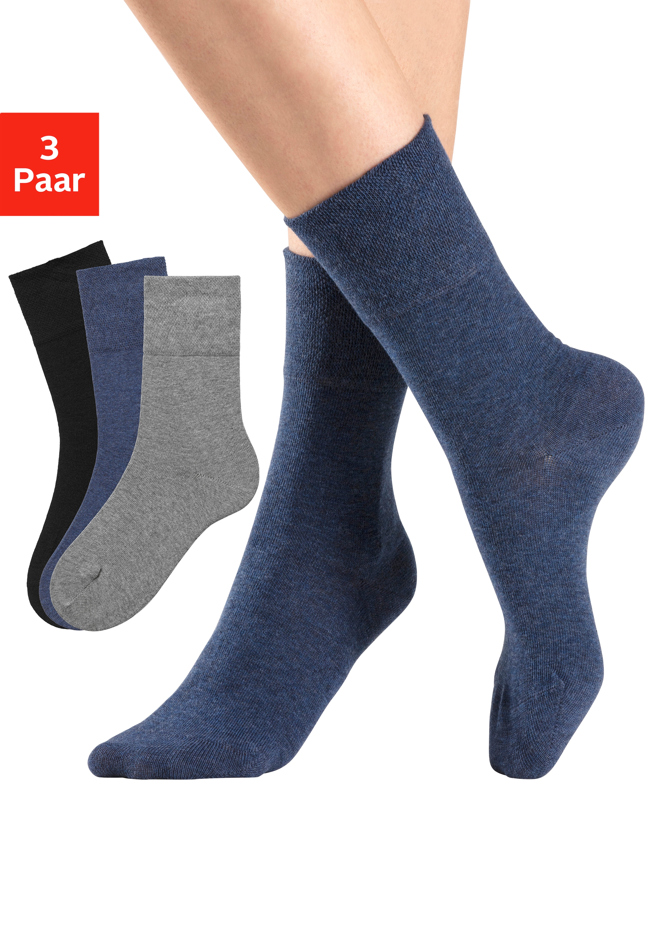Socken, (Packung, 3 Paar), mit Komfortbund auch für Diabetiker geeignet