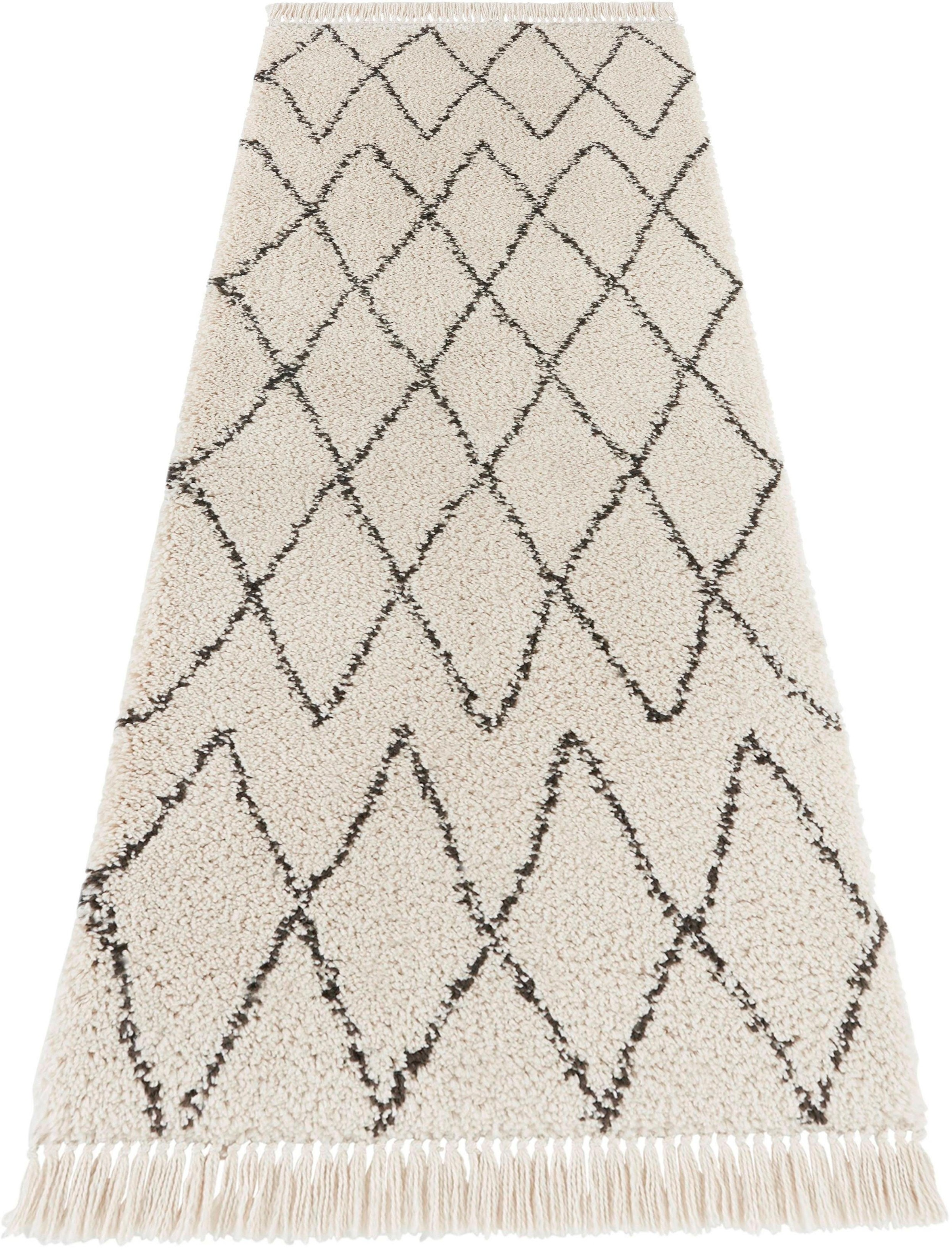 Image of MINT RUGS Hochflor-Läufer »Jade«, rechteckig, 35 mm Höhe, Pastellfarben mit Fransen, Rauten Design, Scandi Look, Wohnzimmer, Schlafzimmer, Robust, Pflegeleicht bei Ackermann Versand Schweiz