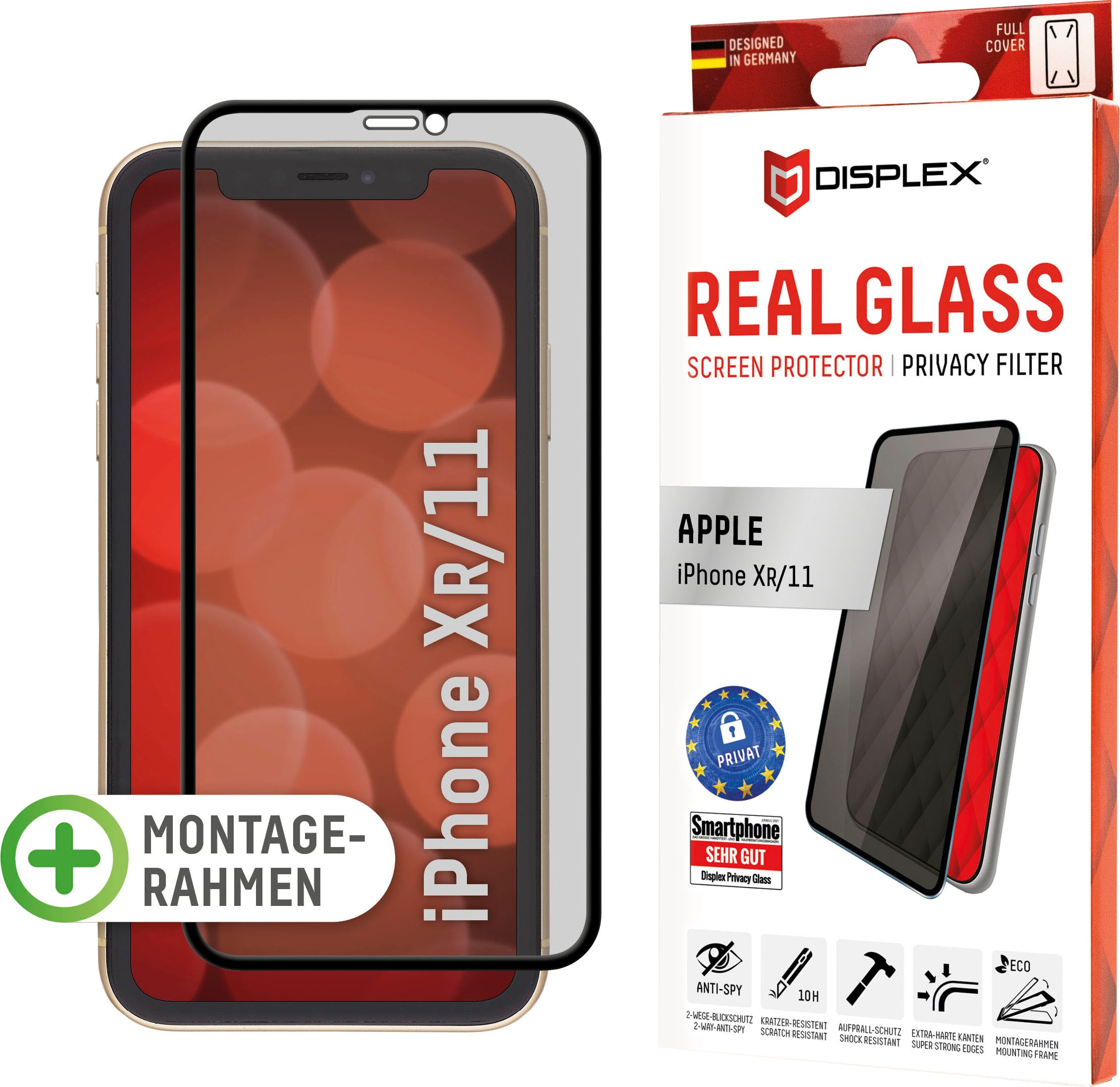 Displex Displayschutzfolie »DISPLEX Privacy Glass Panzerglas für Apple iPhone XR/11 (6,1")«, für iPhone XR/11