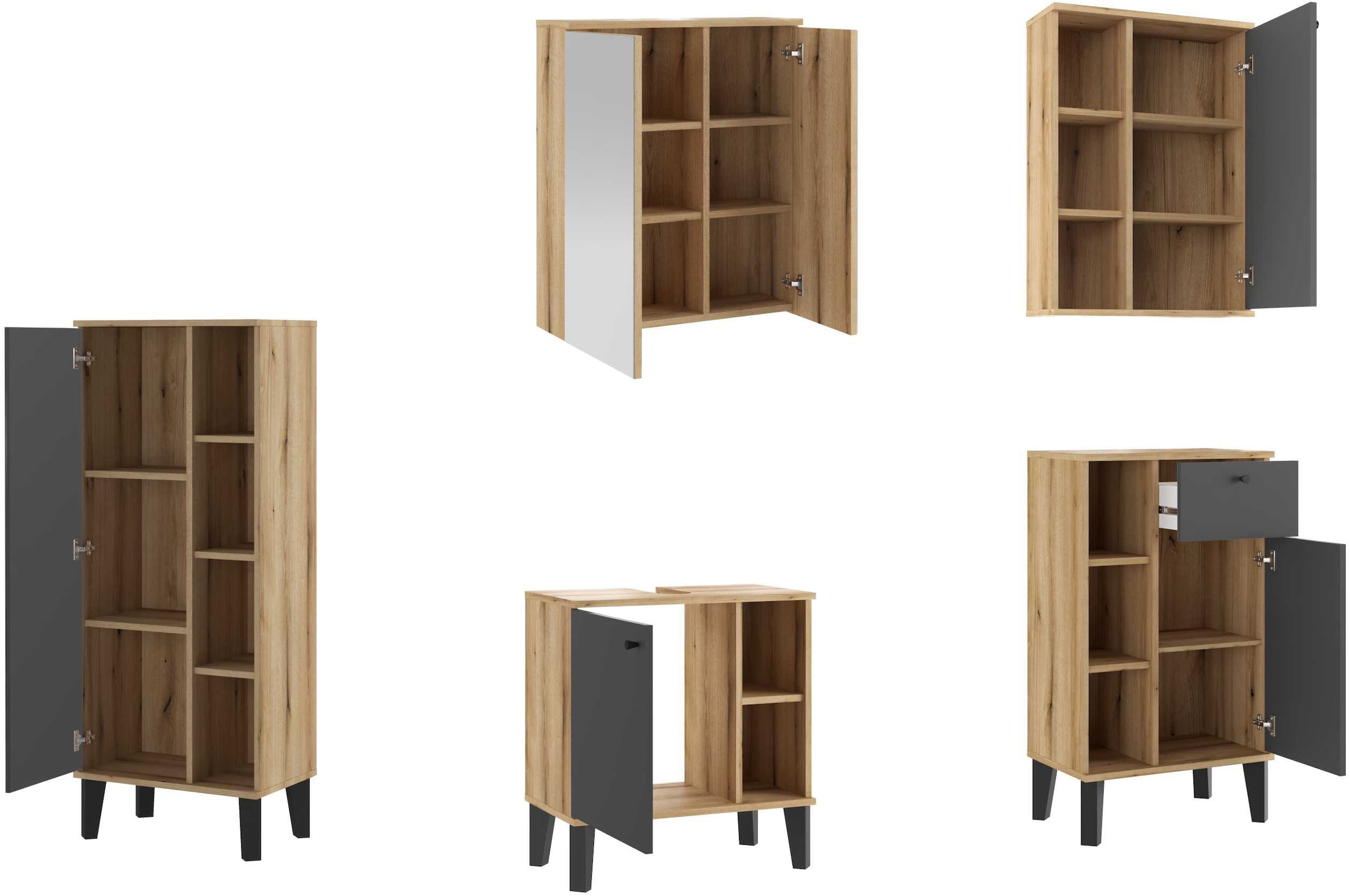 Home affaire Badmöbel-Set »OSLO, Bad im skandinavischen Design, 5-teiliges Badezimmer« Set, 5 Stk. tlg.