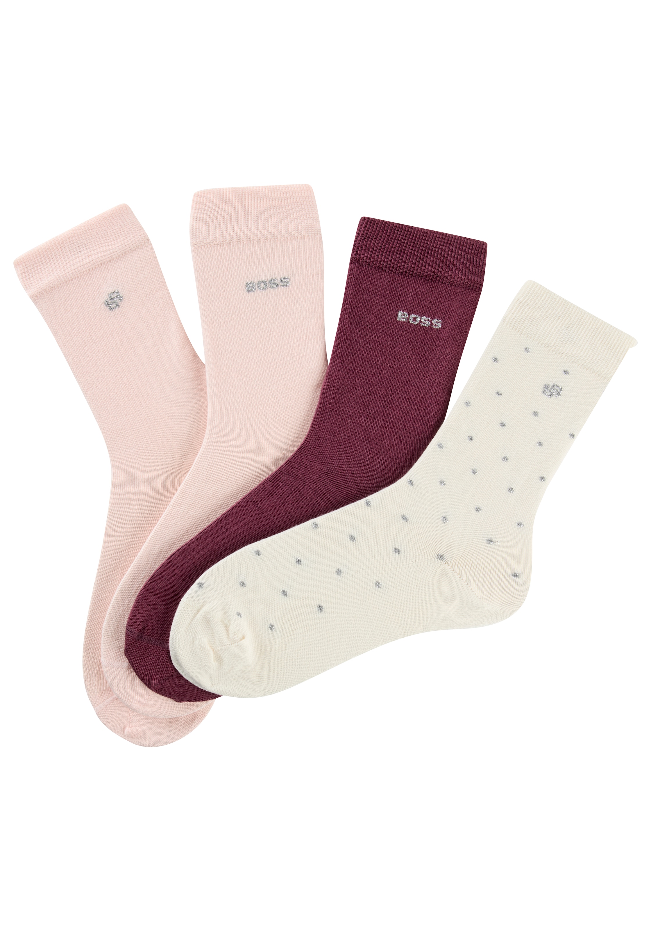 BOSS Chaussettes »4P RS GiftShine« 4 Couple tlg. verstärkte Fersen- und Zehennaht, Rippbündchen