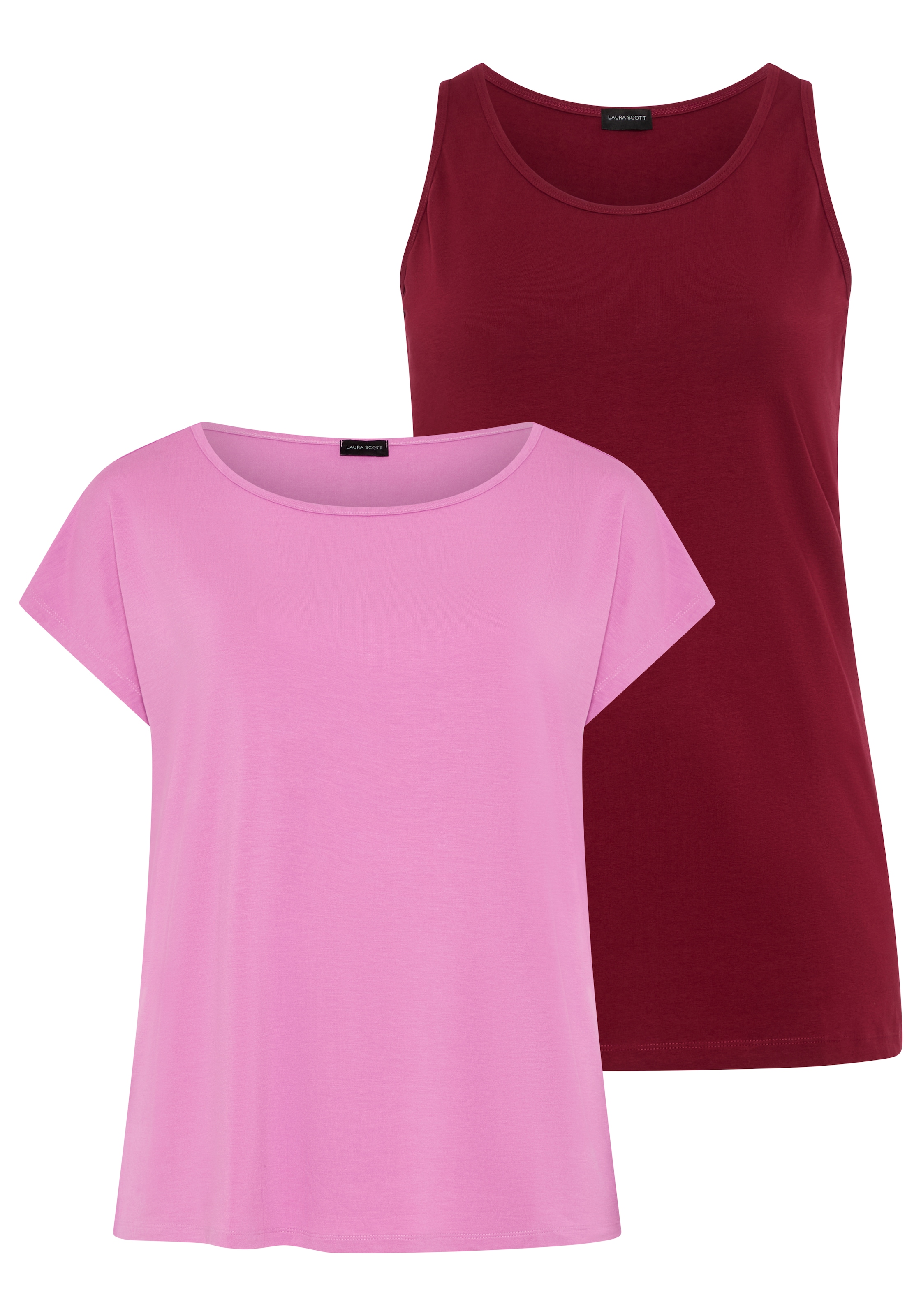 Laura Scott CURVE Yoga & Relax Shirt »Grosse Grössen« Set, 2,  im 2er-Set, mit Rundhalsausschnitt, aus Jersey, unifarben